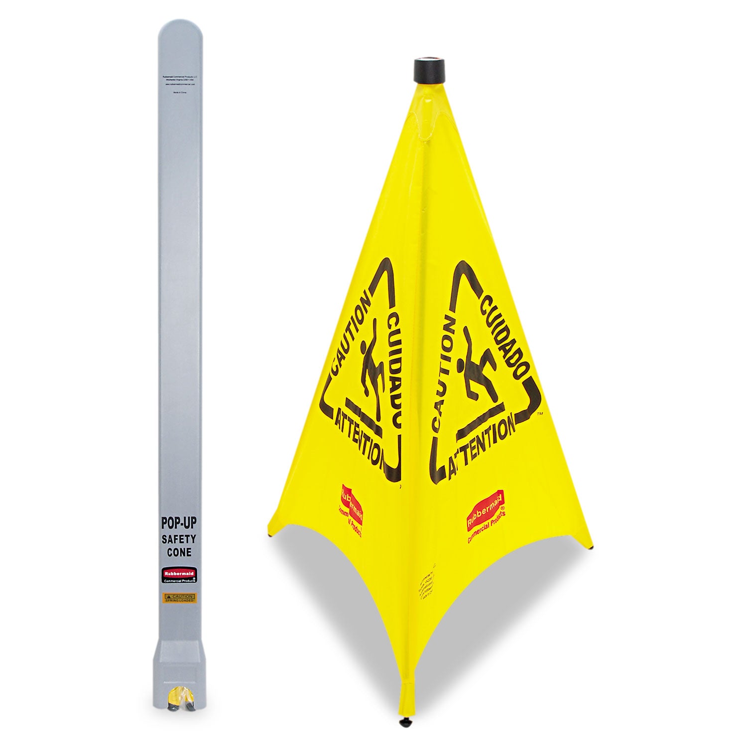 Rubbermaid Commercial Multilingual Pop-Up Wet Floor Safety Cone, 21 x 21 x 30, Yellow (9S0100YL)