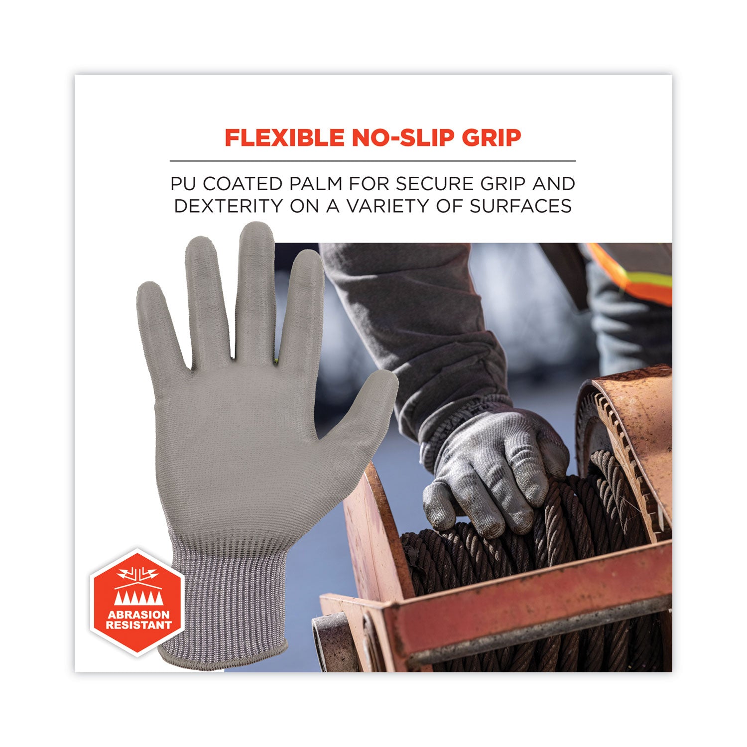 ergodyne ProFlex 7024 ANSI A2 PU Coated CR Gloves, Gray, Large, 12 Pairs/Pack (10394)