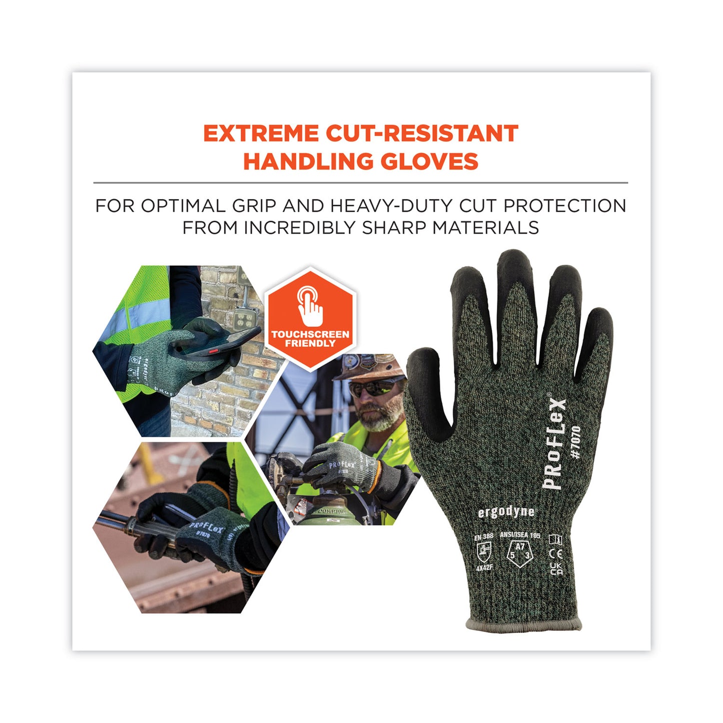 ergodyne ProFlex 7070 ANSI A7 Nitrile Coated CR Gloves, Green, X-Large, 12 Pairs/Pack (18035)