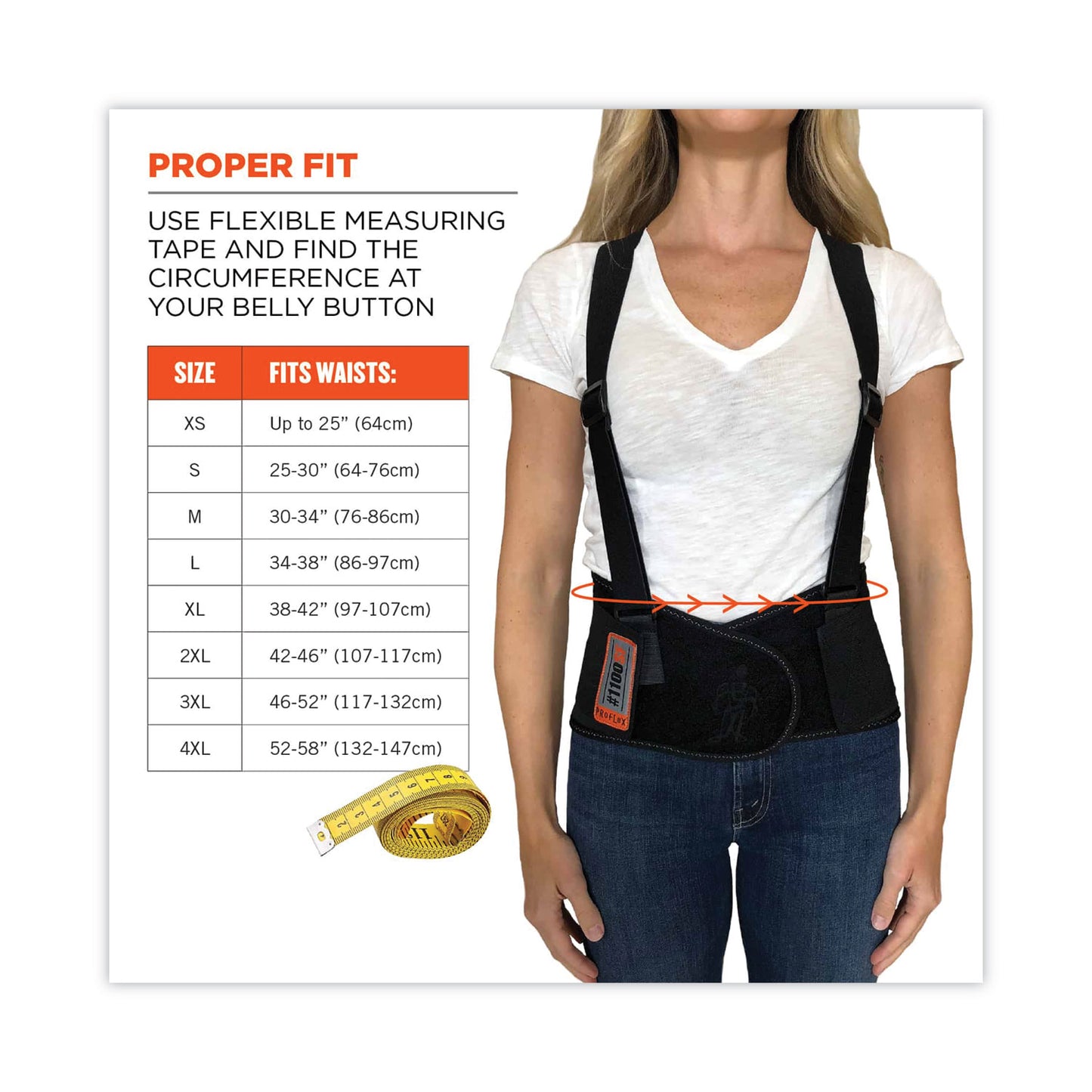 ergodyne ProFlex 1100SF Standard Spandex Back Support Brace, X-Small, 20" to 25" Waist, Black (11601)