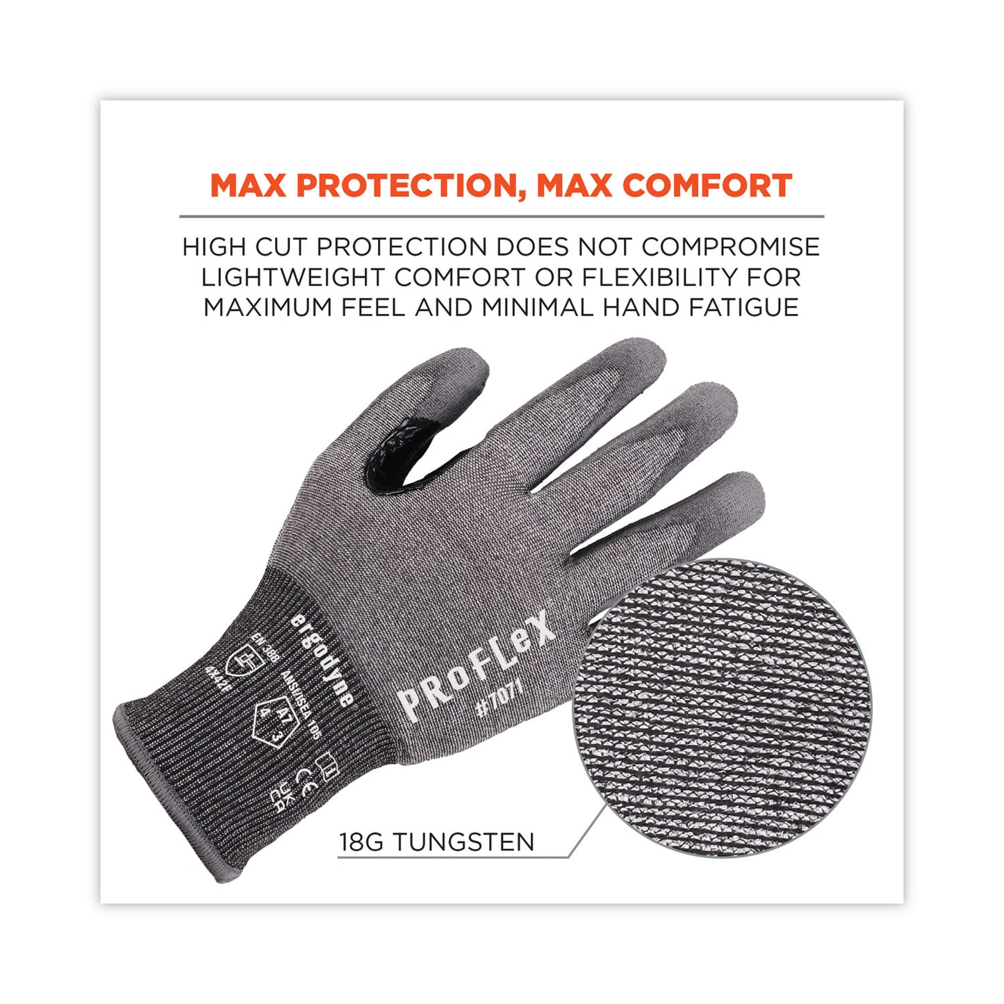 ergodyne ProFlex 7071 ANSI A7 PU Coated CR Gloves, Gray, X-Large, 12 Pairs/Pack (18065)