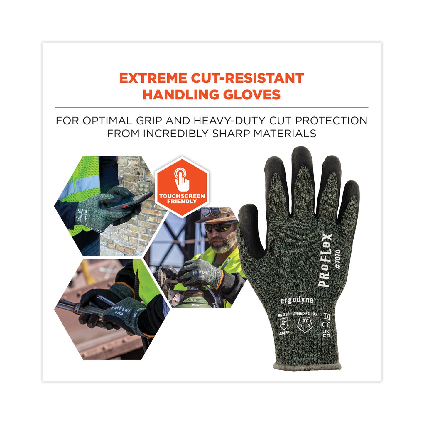 ergodyne ProFlex 7070 ANSI A7 Nitrile Coated CR Gloves, Green, X-Large, Pair (18045)