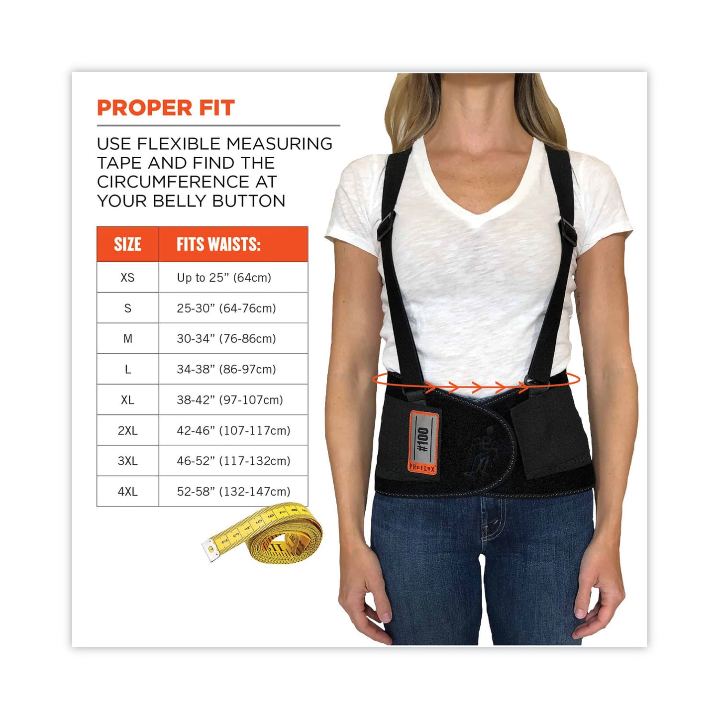 ergodyne ProFlex 100 Economy Spandex Back Support Brace, Large, 34" to 38" Waist, Black (11384)