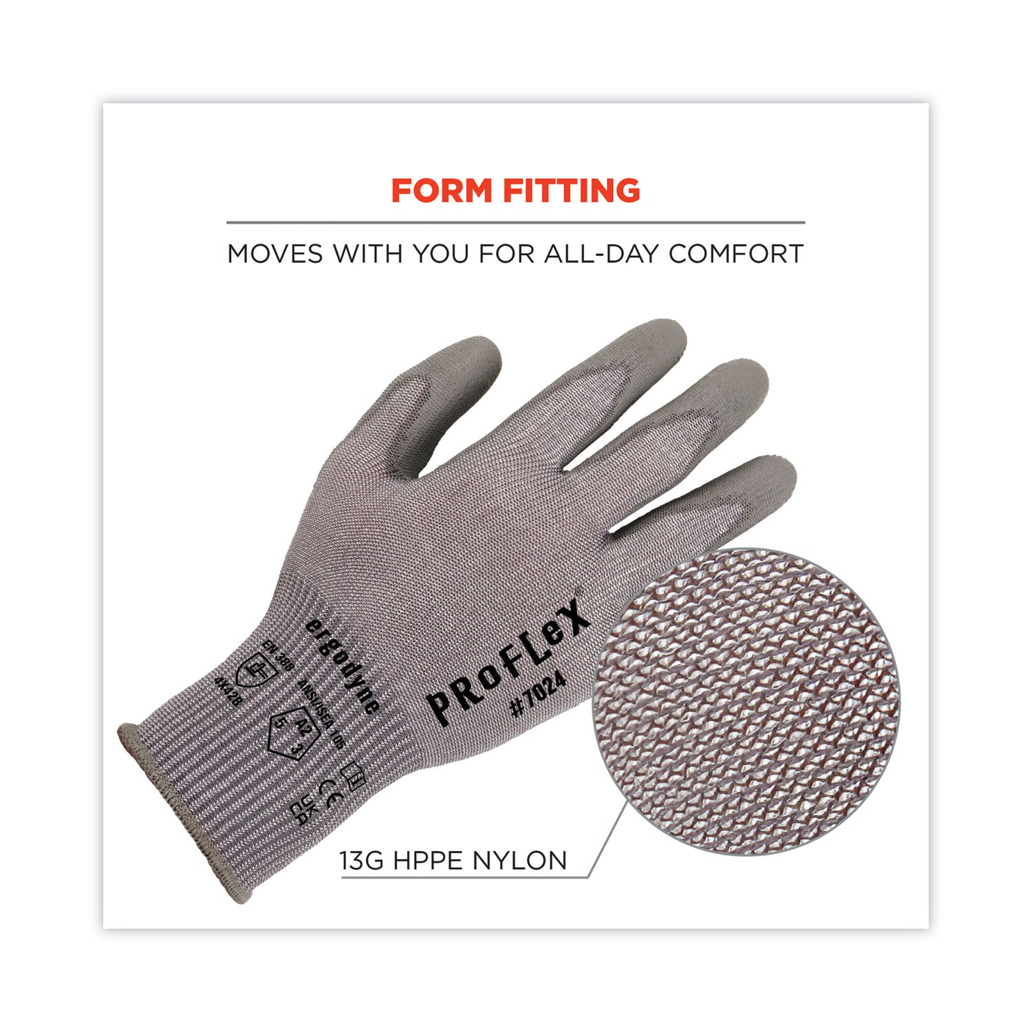 ergodyne ProFlex 7024 ANSI A2 PU Coated CR Gloves, Gray, X-Large, Pair (10405)