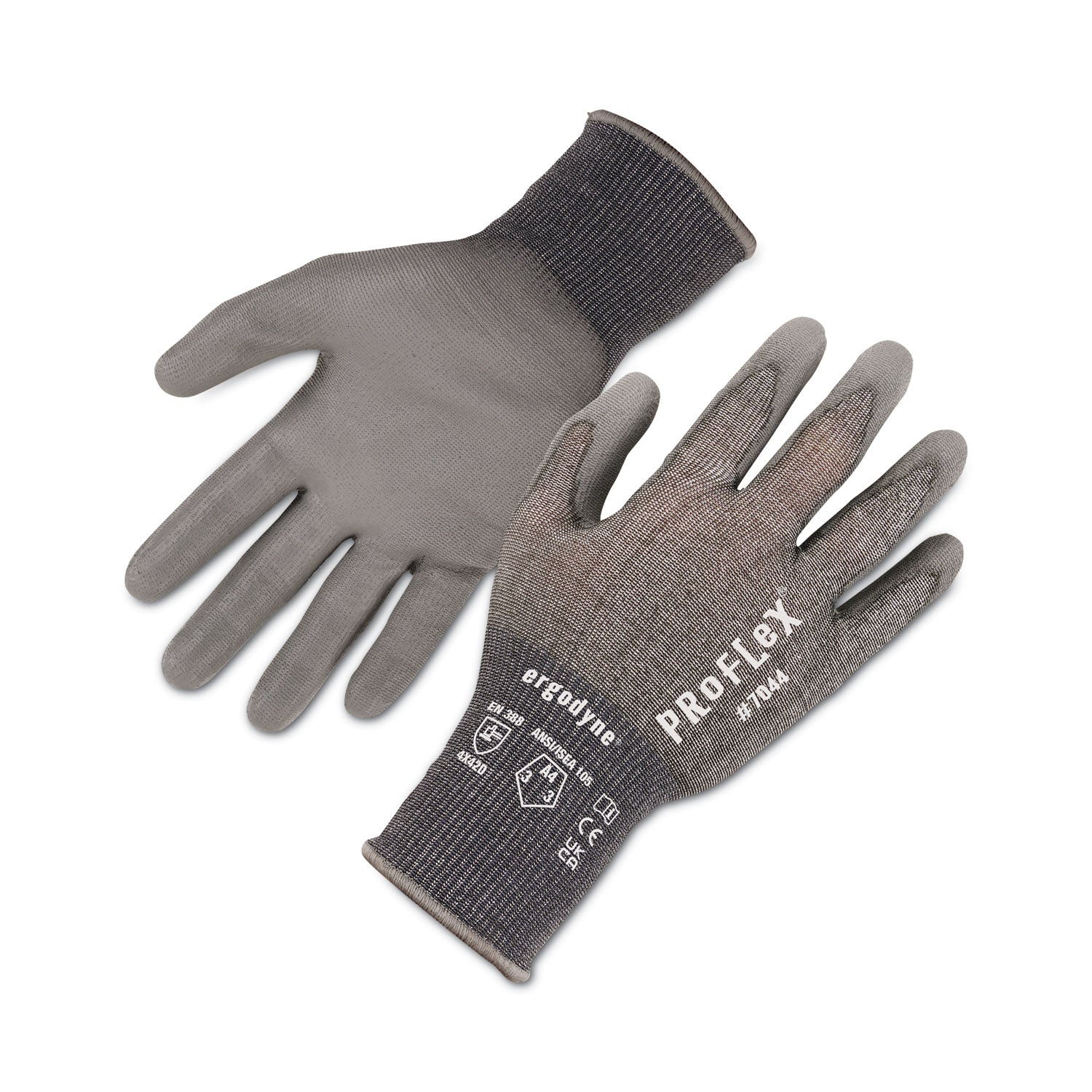 ergodyne ProFlex 7044 ANSI A4 PU Coated CR Gloves, Gray, Medium, Pair (10493)