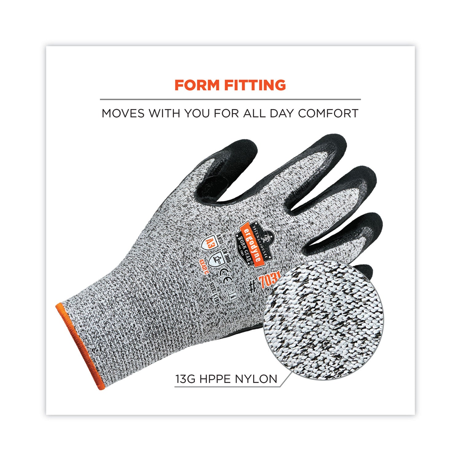 ergodyne ProFlex 7031 ANSI A3 Nitrile-Coated CR Gloves, Gray, Large, Pair (17984)