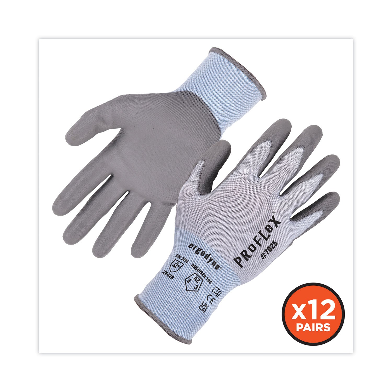 ergodyne ProFlex 7025 ANSI A2 PU Coated CR Gloves, Blue, X-Large, 12 Pairs/Pack (10425)