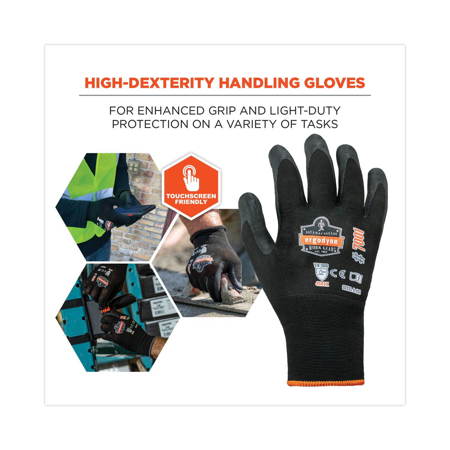 ergodyne ProFlex 7001 Nitrile-Coated Gloves, Black, Large, 144 Pairs/Pack (17854)
