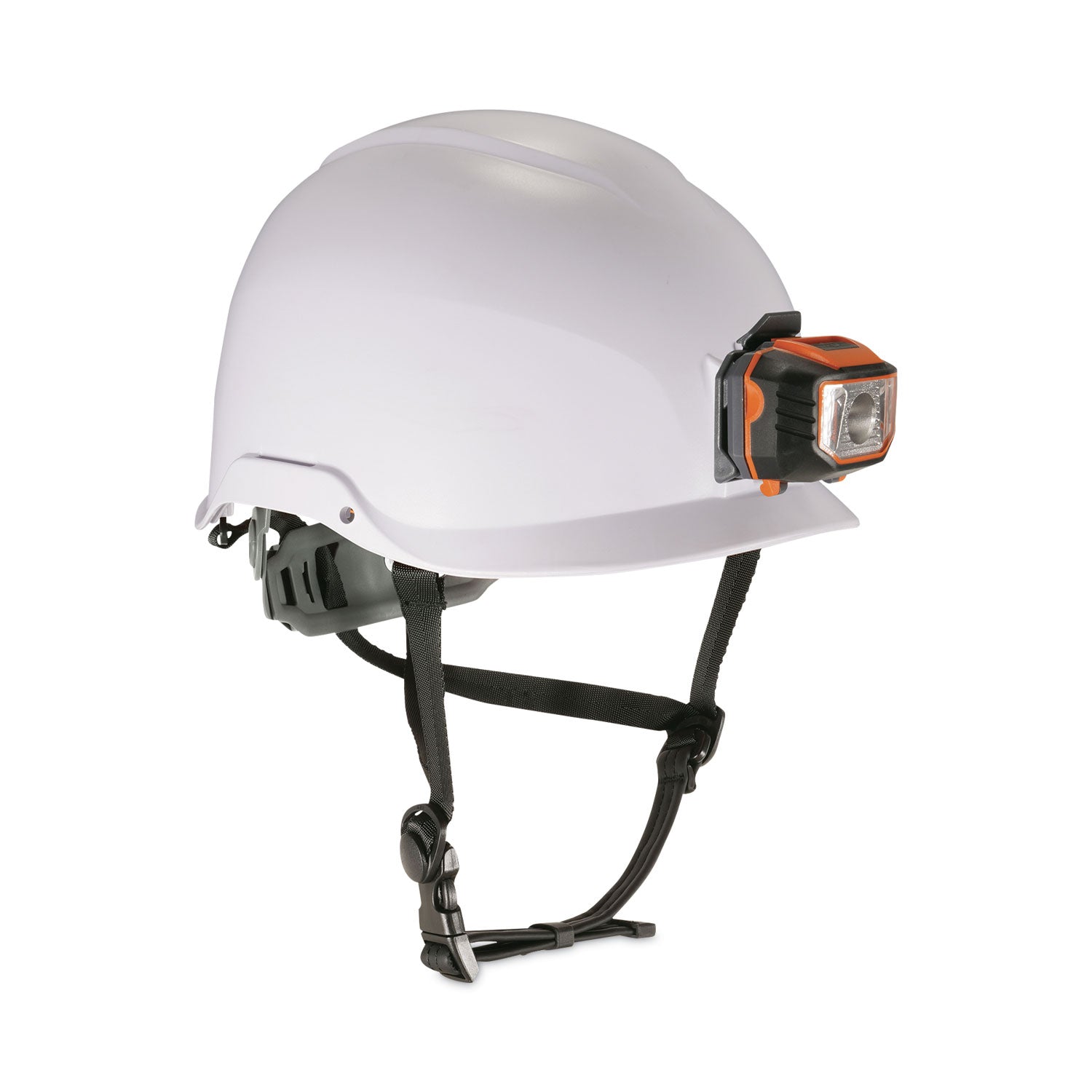 ergodyne Skullerz 8974LED Class E Safety Helmet with 8981 Universal LED Headlamp, 6-Point Ratchet Suspension, White (60201)