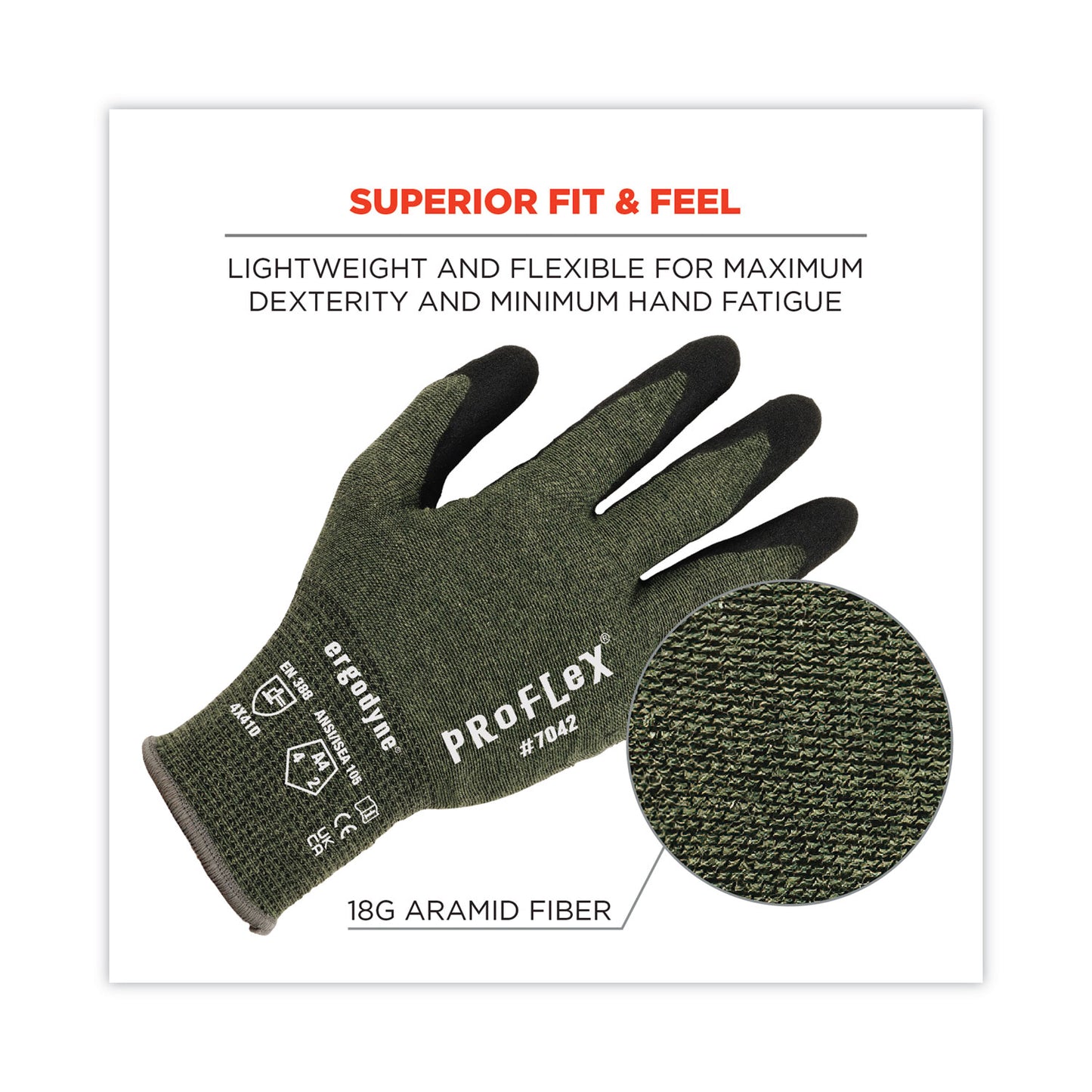 ergodyne ProFlex 7042 ANSI A4 Nitrile-Coated CR Gloves, Green, 2X-Large, 12 Pairs/Pack (10336)