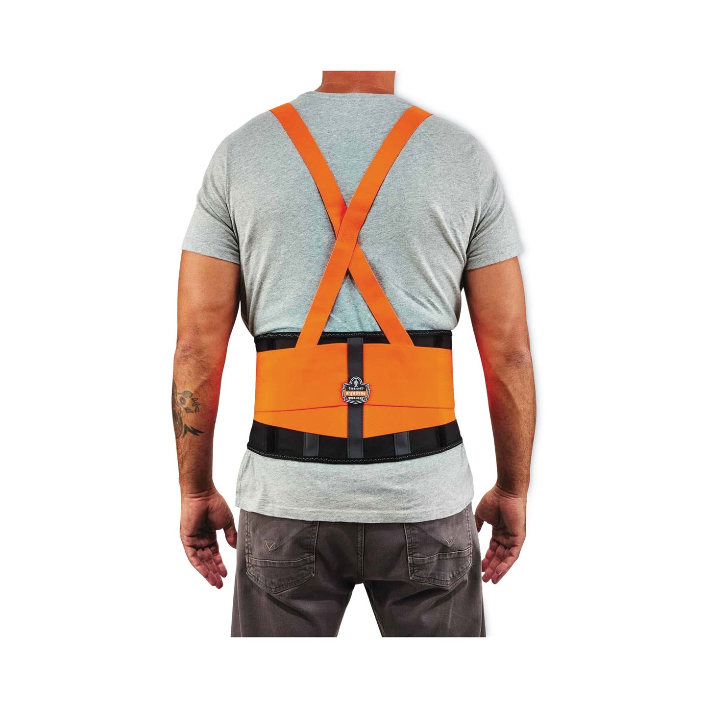 ergodyne ProFlex 100HV Economy Hi-Vis Spandex Back Support Brace, Large, 34" to 38" Waist, Black/Orange (11884)