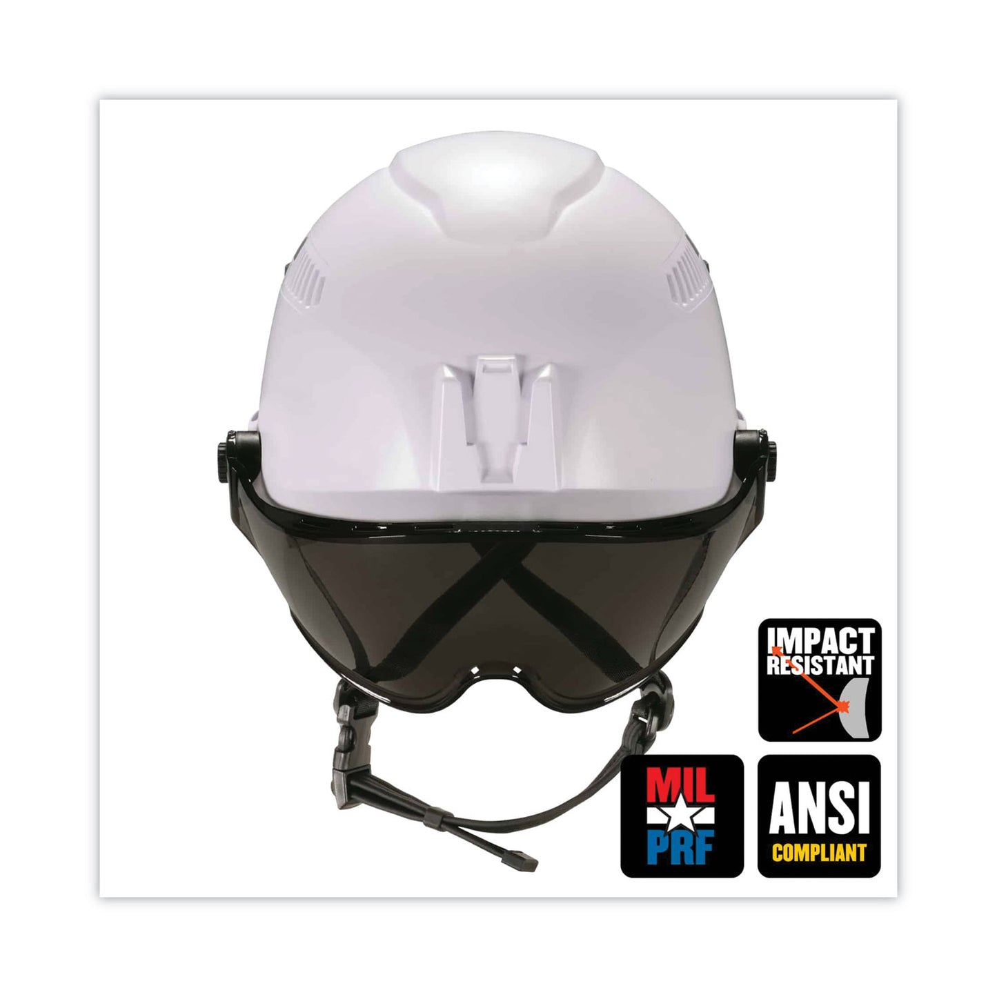 ergodyne Skullerz 8975V Class C Safety Helmet with 8991 Visor Kit, Smoke Lens, 6-Point Ratchet Suspension, White (60220)