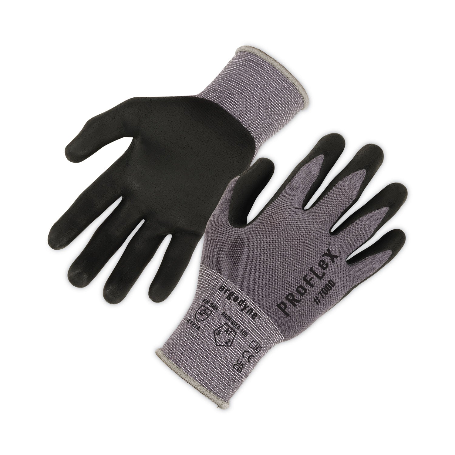 ergodyne ProFlex 7000 Nitrile-Coated Gloves Microfoam Palm, Gray, Small, 12 Pairs/Pack (10362)