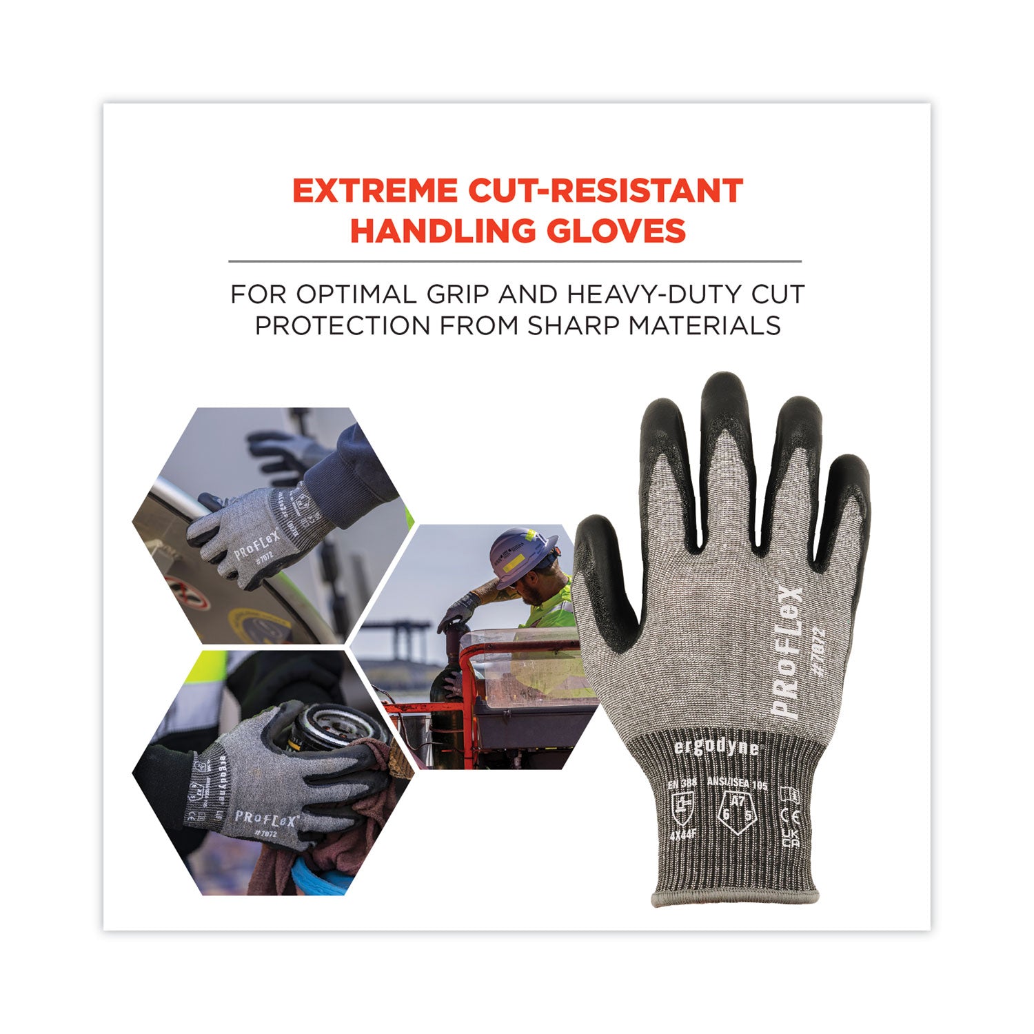 ergodyne ProFlex 7072 ANSI A7 Nitrile-Coated CR Gloves, Gray, Medium, Pair (10313)