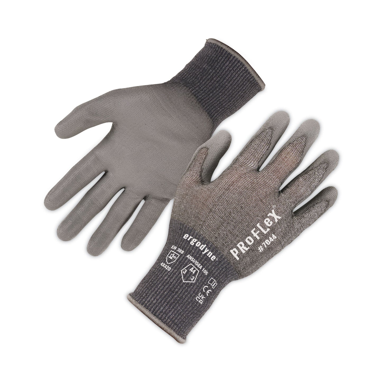 ergodyne ProFlex 7044 ANSI A4 PU Coated CR Gloves, Gray, Large, Pair (10494)