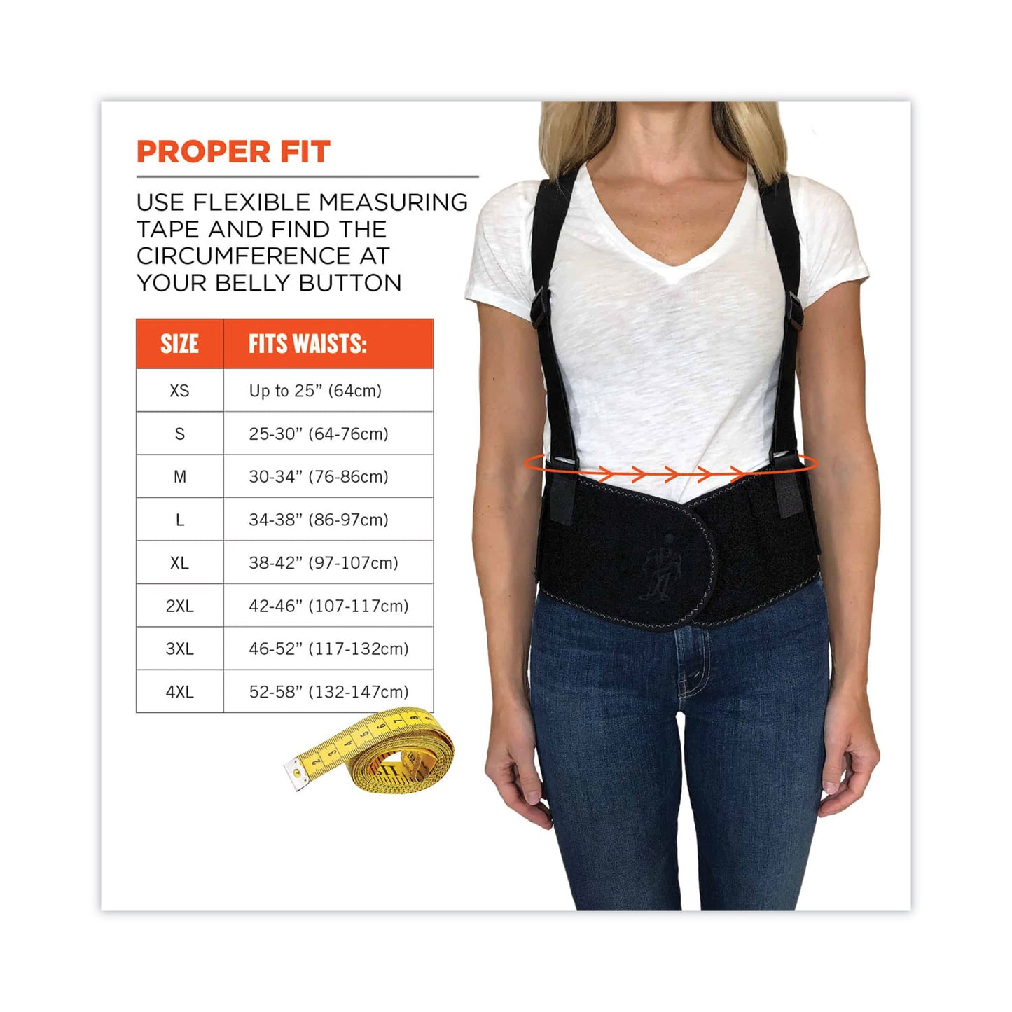 ergodyne ProFlex 1600 Standard Elastic Back Support Brace, X-Large, 38" to 42" Waist, Black (11105)