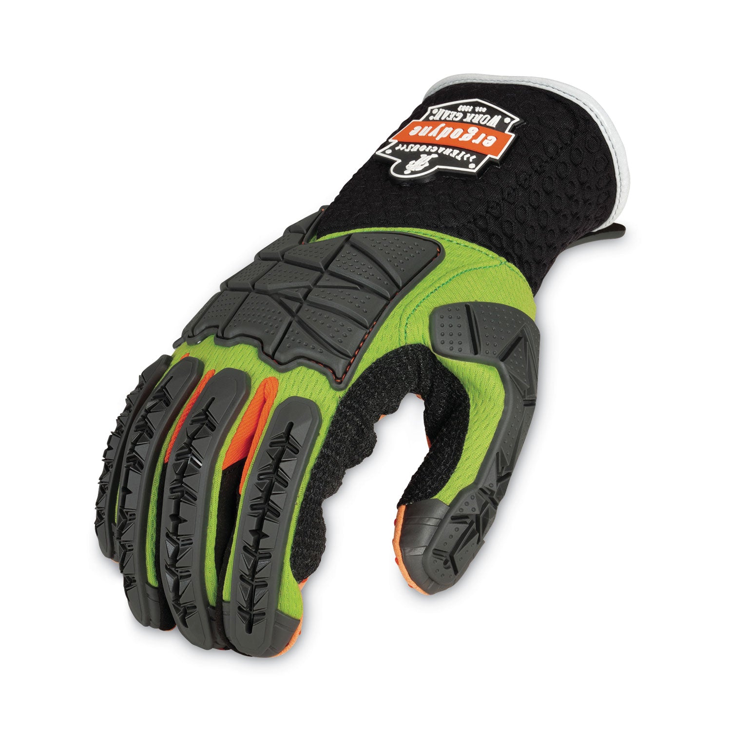 ergodyne ProFlex 925F(x) Standard Dorsal Impact-Reducing Gloves, Black/Lime, Medium, Pair (17903)