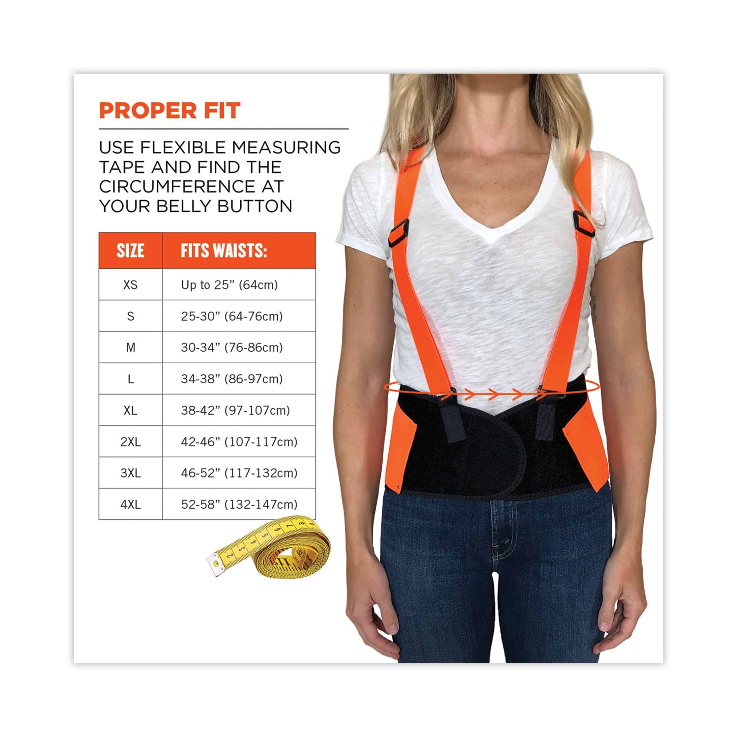 ergodyne ProFlex 100HV Economy Hi-Vis Spandex Back Support Brace, 4X-Large, 52" to 58" Waist, Black/Orange (11888)