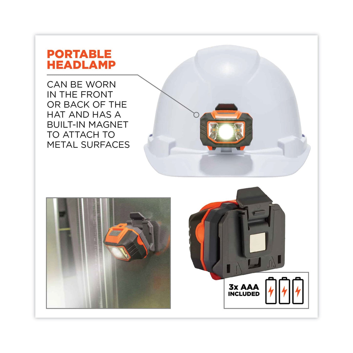 ergodyne Skullerz 8970LED Class E Hard Hat Cap Style with LED Light, White (60142)