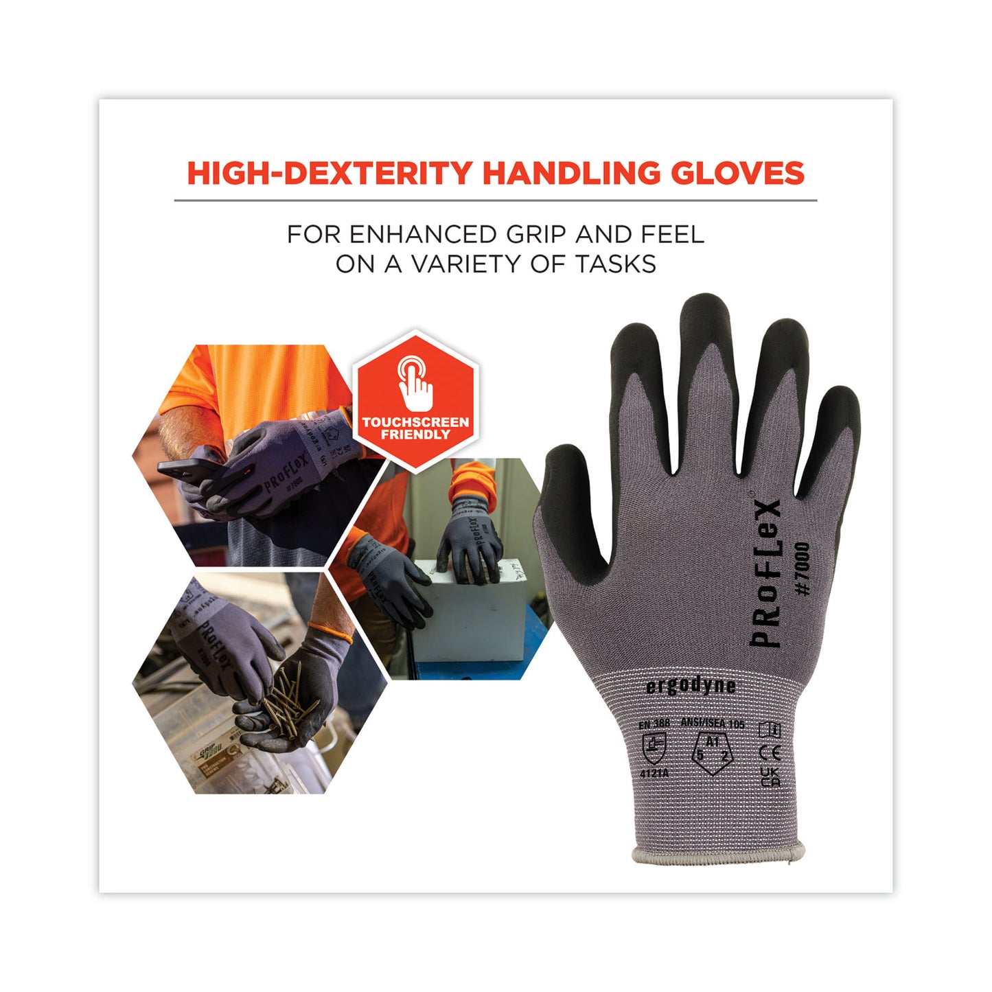 ergodyne ProFlex 7000 Nitrile-Coated Gloves Microfoam Palm, Gray, X-Large, 12 Pairs/Pack (10365)