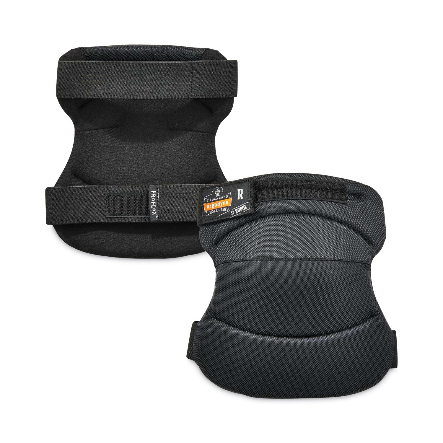 ergodyne ProFlex 230HL Knee Pads, Wide Soft Cap, Hook and Loop Closure, One Size Fits Most, Black, Pair (18231)