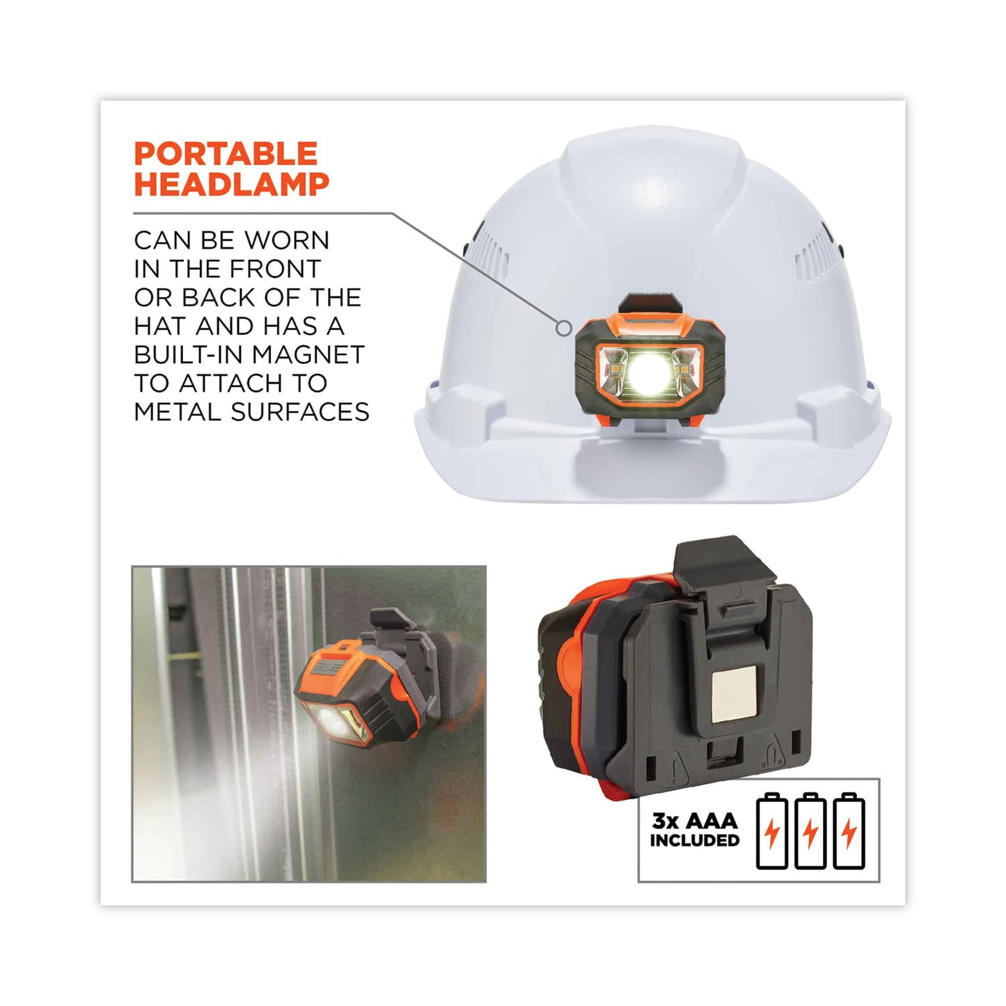 ergodyne Skullerz 8972LED Class C Hard Hat Cap Style with LED Light, White (60146)