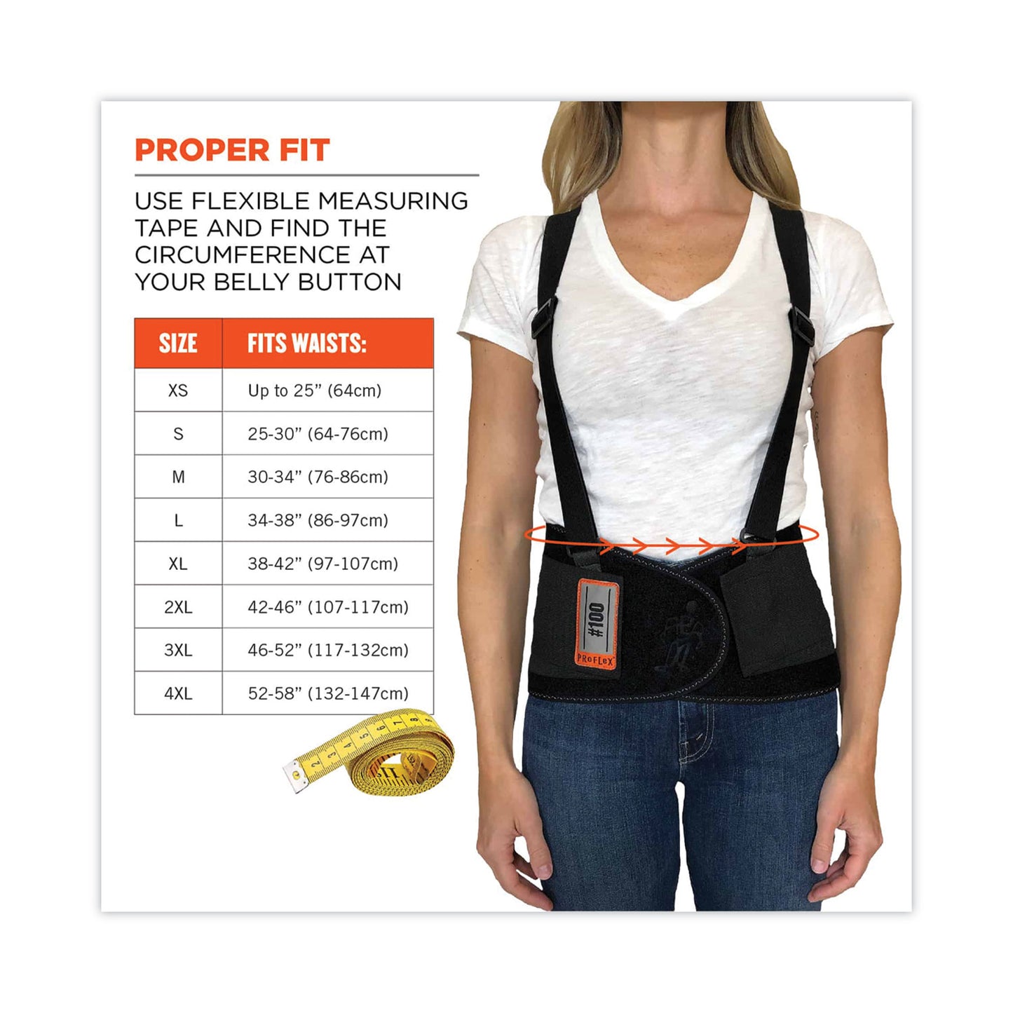 ergodyne ProFlex 100 Economy Spandex Back Support Brace, X-Small, 20" to 25" Waist, Black (11381)