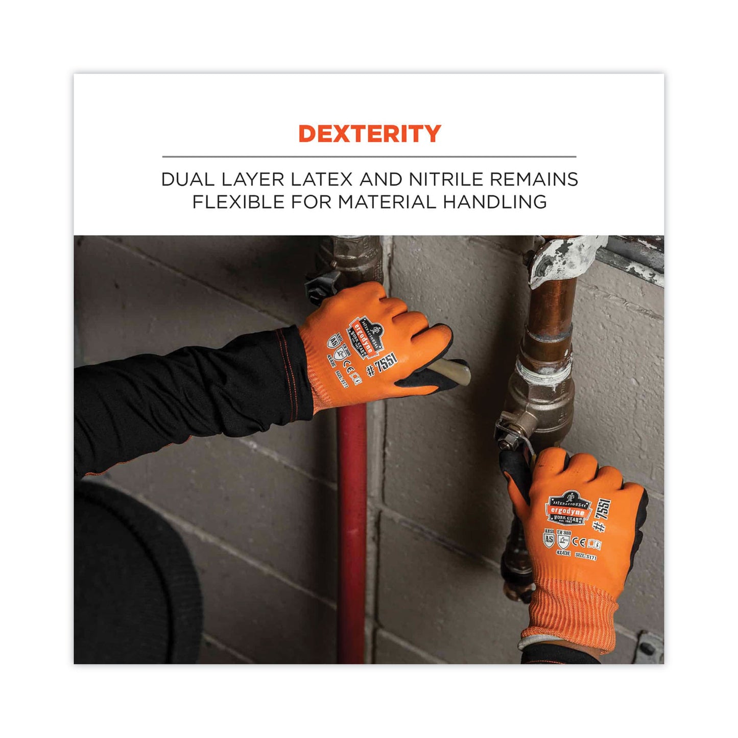 ergodyne ProFlex 7551 ANSI A5 Coated Waterproof CR Gloves, Orange, Large, Pair (17674)