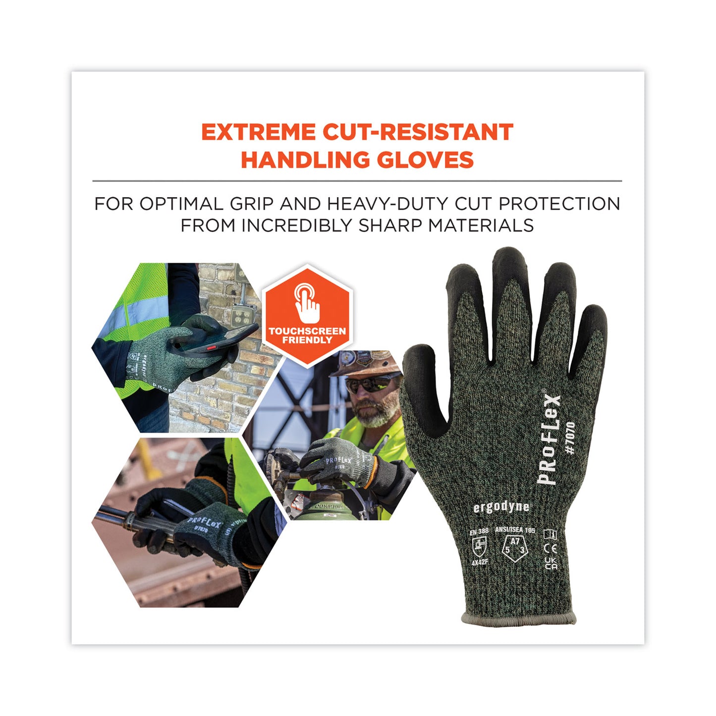 ergodyne ProFlex 7070 ANSI A7 Nitrile Coated CR Gloves, Green, Large, Pair (18044)