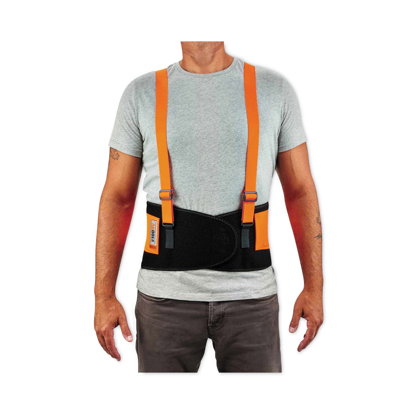 ergodyne ProFlex 100HV Economy Hi-Vis Spandex Back Support Brace, 2X-Large, 42" to 46" Waist, Black/Orange (11886)