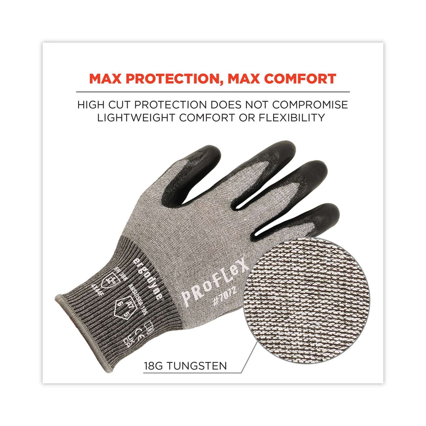 ergodyne ProFlex 7072 ANSI A7 Nitrile-Coated CR Gloves, Gray, Small, Pair (10312)