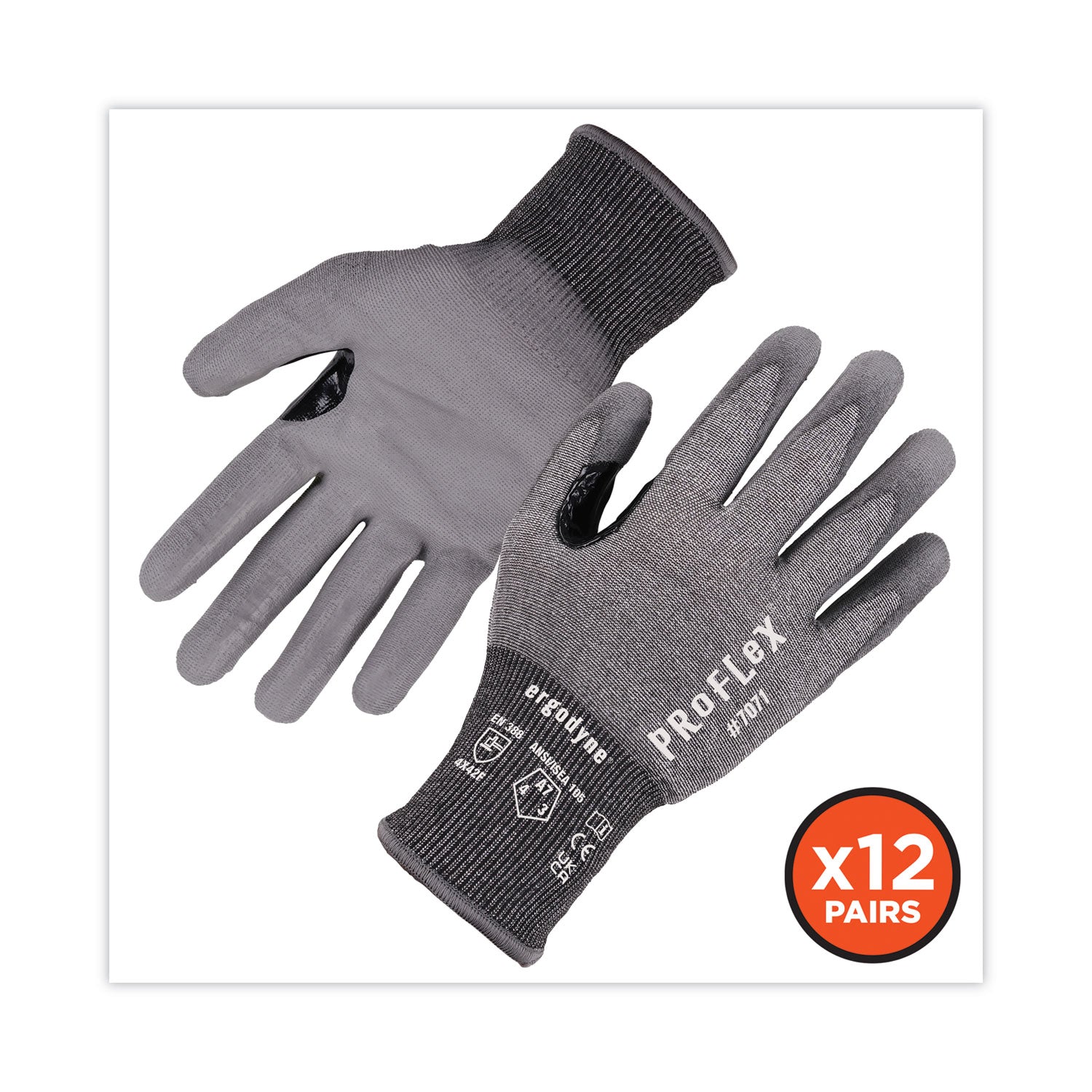 ergodyne ProFlex 7071 ANSI A7 PU Coated CR Gloves, Gray, Small, 12 Pairs/Pack (18062)