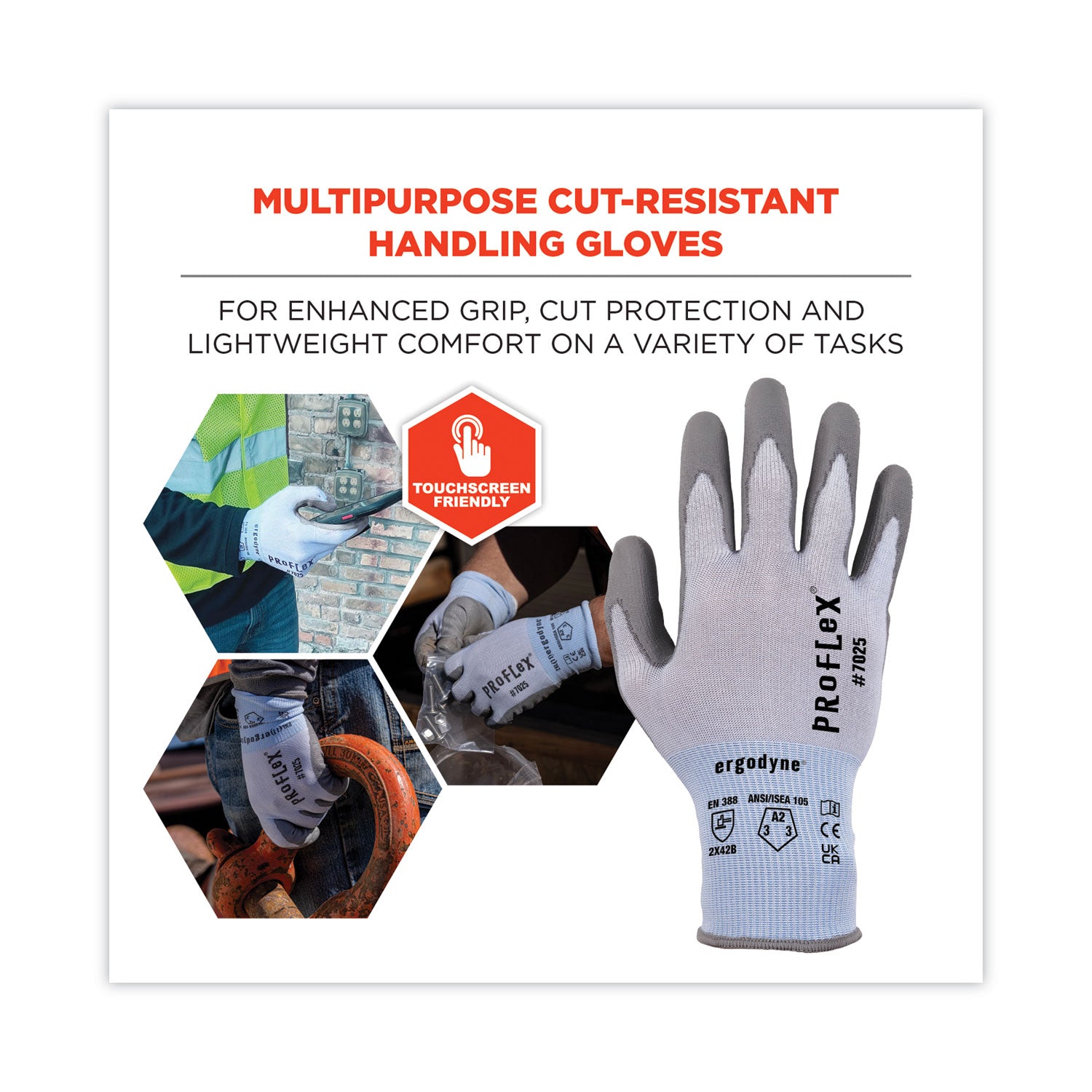 ergodyne ProFlex 7025 ANSI A2 PU Coated CR Gloves, Blue, 2X-Large, 12 Pairs/Pack (10426)