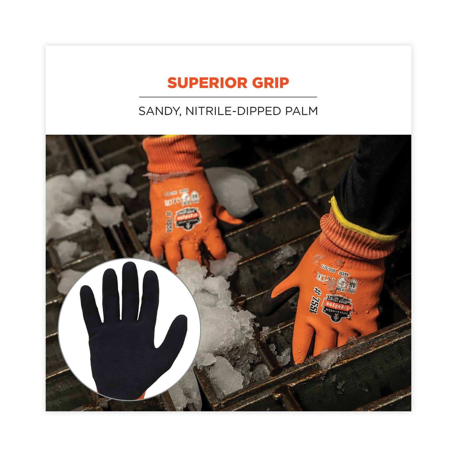 ergodyne ProFlex 7551 ANSI A5 Coated Waterproof CR Gloves, Orange, Large, Pair (17674)