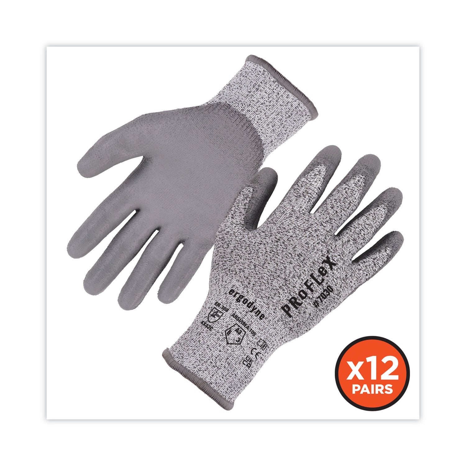 ergodyne ProFlex 7030 ANSI A3 PU Coated CR Gloves, Gray, 2X-Large, 12 Pairs/Pack (10456)