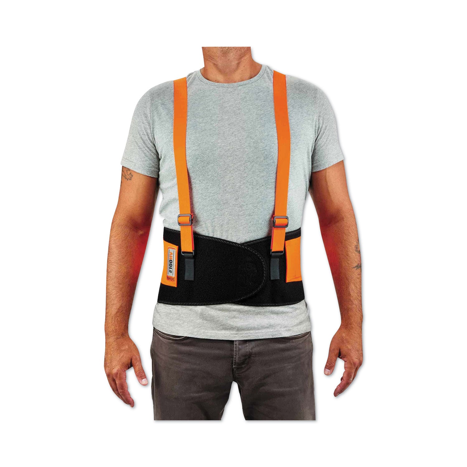 ergodyne ProFlex 100HV Economy Hi-Vis Spandex Back Support Brace, Medium, 30" to 34" Waist, Black/Orange (11883)