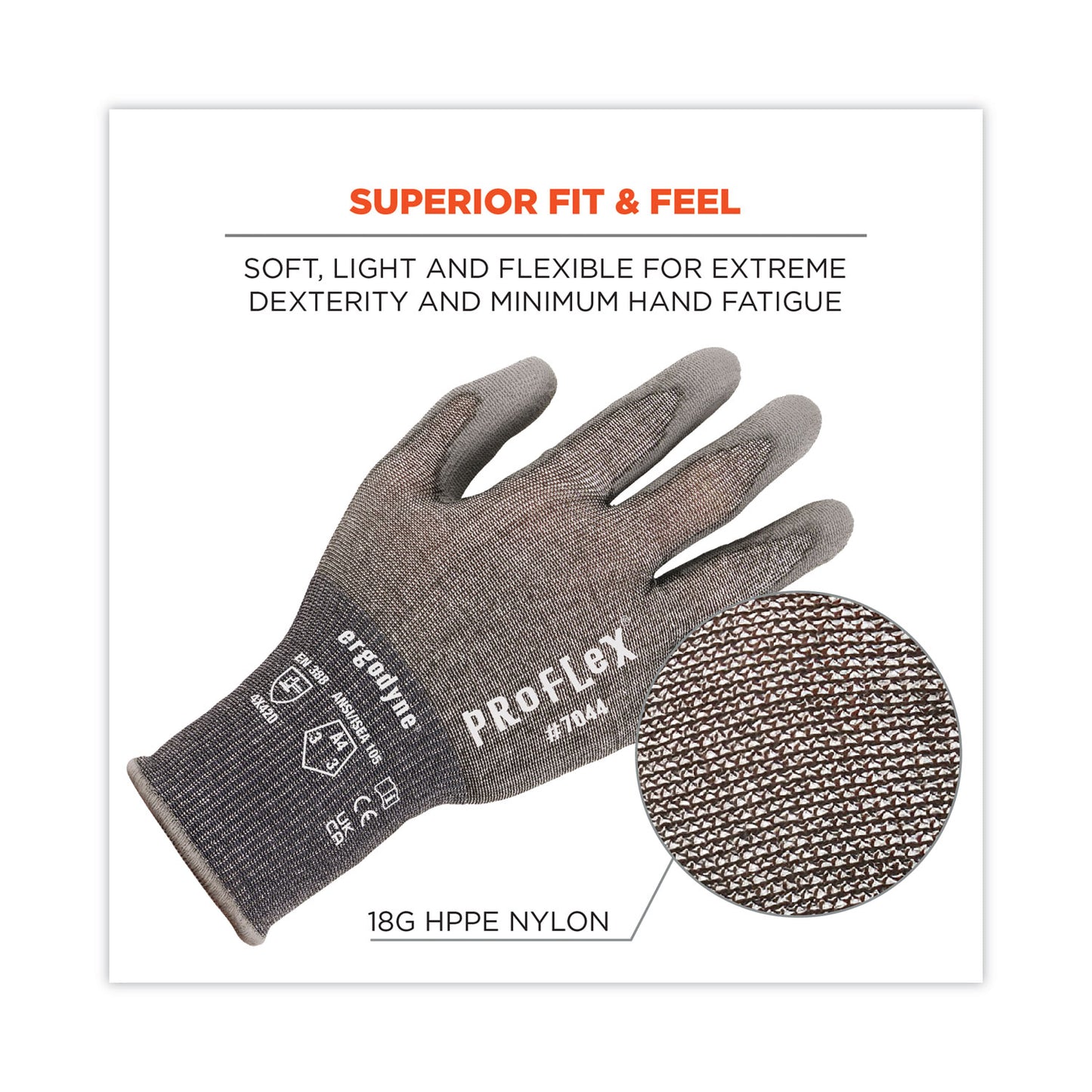 ergodyne ProFlex 7044 ANSI A4 PU Coated CR Gloves, Gray, X-Large, Pair (10495)