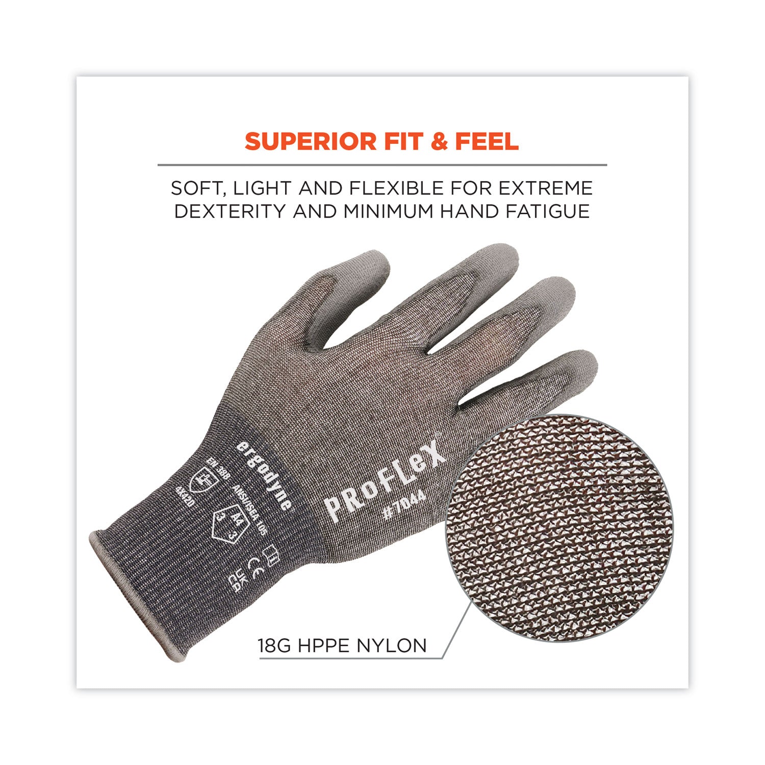 ergodyne ProFlex 7044 ANSI A4 PU Coated CR Gloves, Gray, X-Large, Pair (10495)