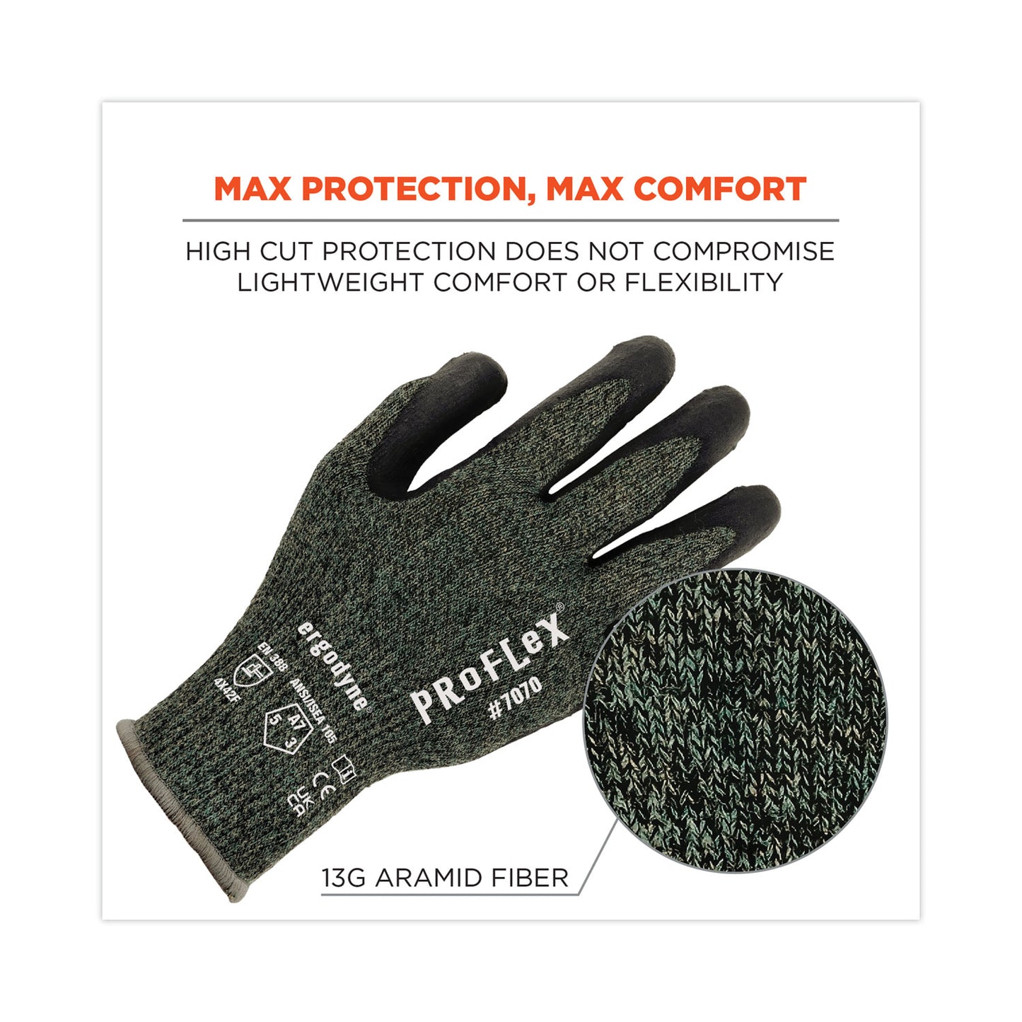 ergodyne ProFlex 7070 ANSI A7 Nitrile Coated CR Gloves, Green, X-Large, Pair (18045)