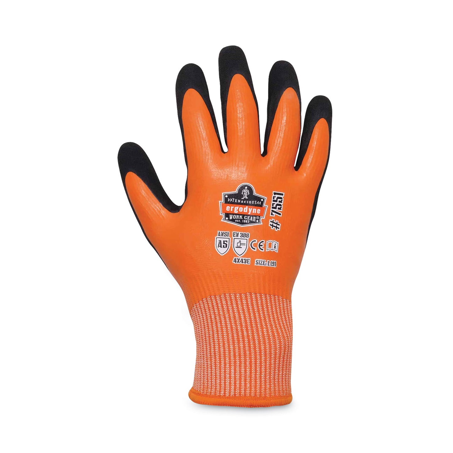 ergodyne ProFlex 7551 ANSI A5 Coated Waterproof CR Gloves, Orange, Large, Pair (17674)