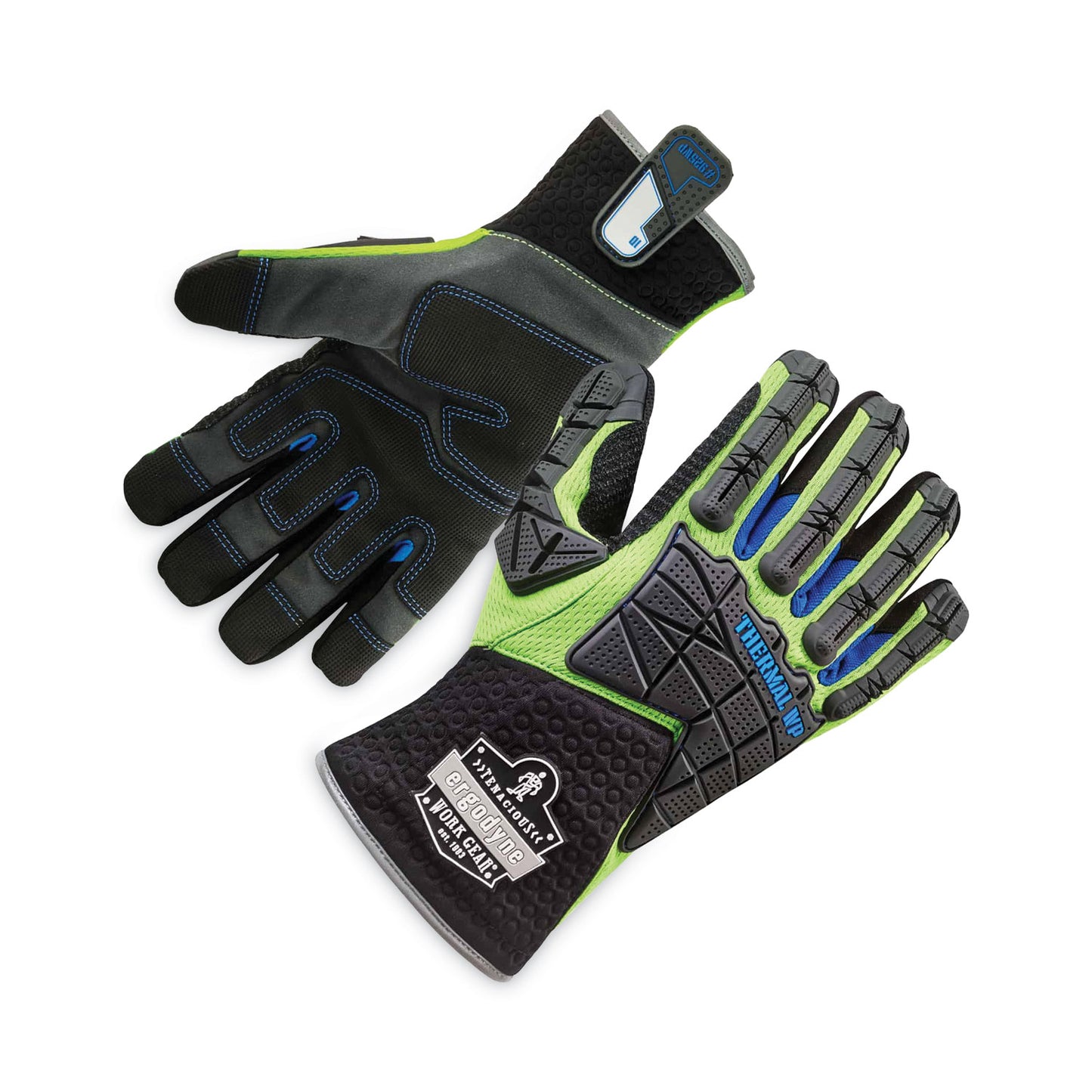 ergodyne ProFlex 925WP Performance Dorsal Impact-Reducing Thermal Waterprf Gloves, Black/Lime, Small, Pair (18102)