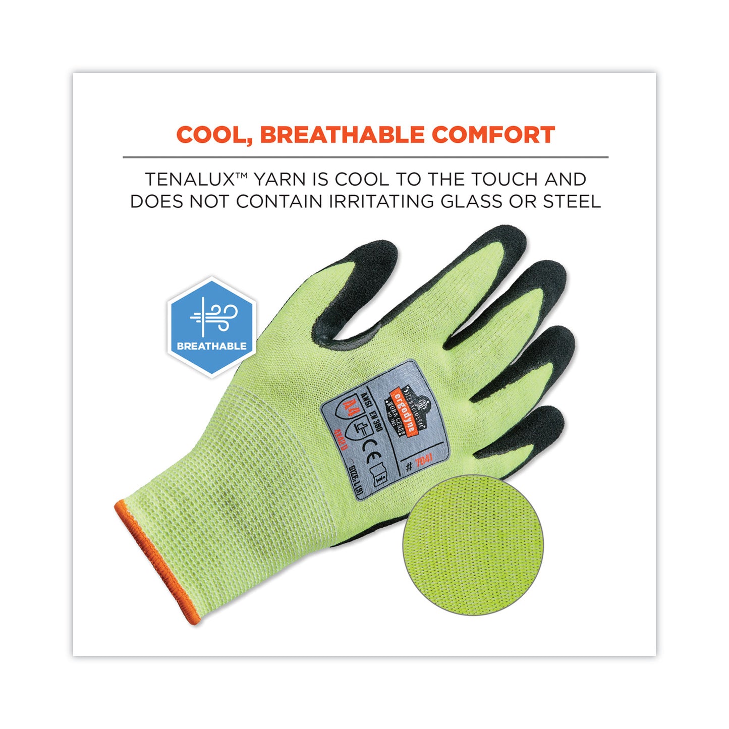 ergodyne ProFlex 7041 ANSI A4 Nitrile-Coated CR Gloves, Lime, Large, Pair (17814)