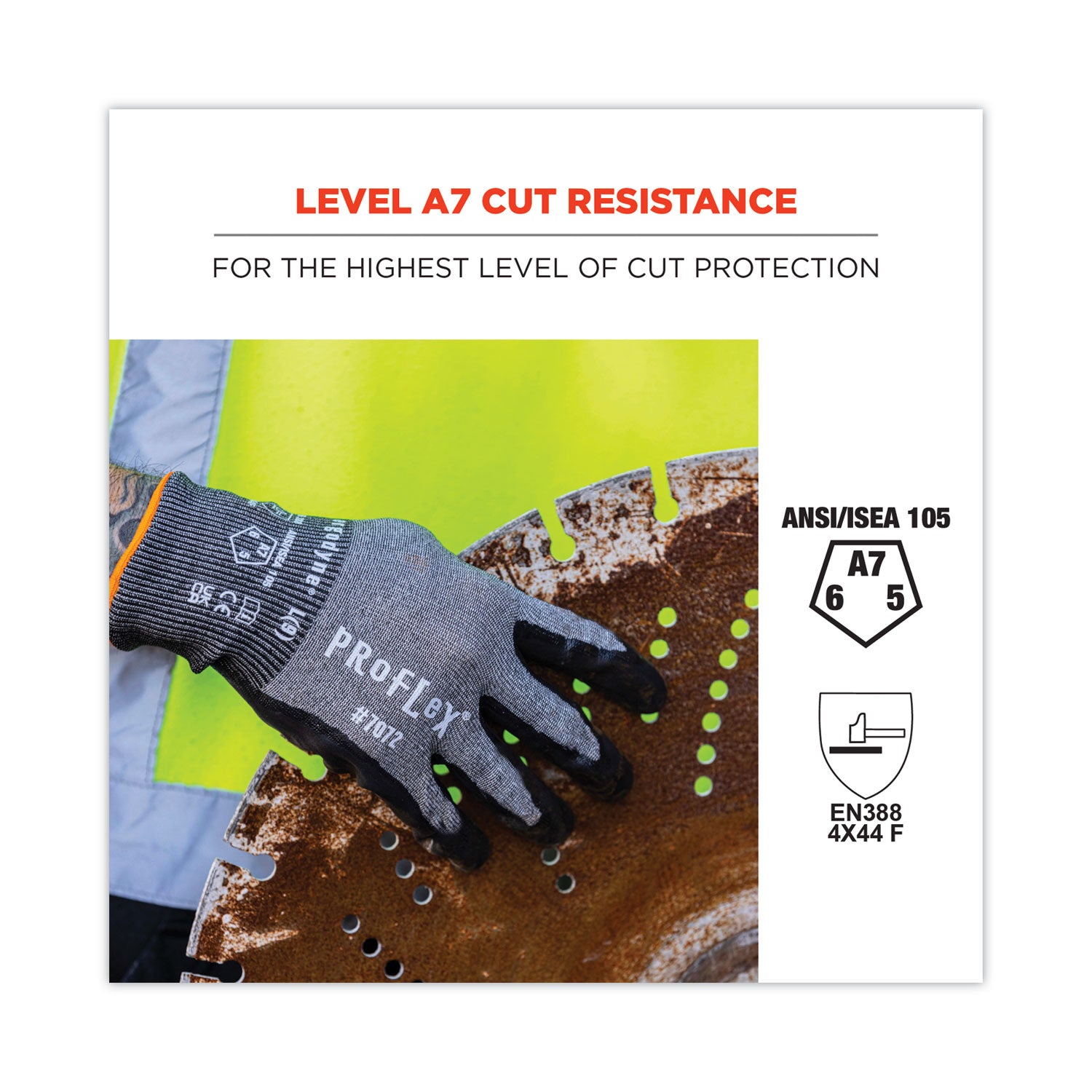 ergodyne ProFlex 7072 ANSI A7 Nitrile-Coated CR Gloves, Gray, Small, Pair (10312)