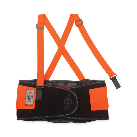 ergodyne ProFlex 100HV Economy Hi-Vis Spandex Back Support Brace, Small, 25" to 30" Waist, Black/Orange (11882)