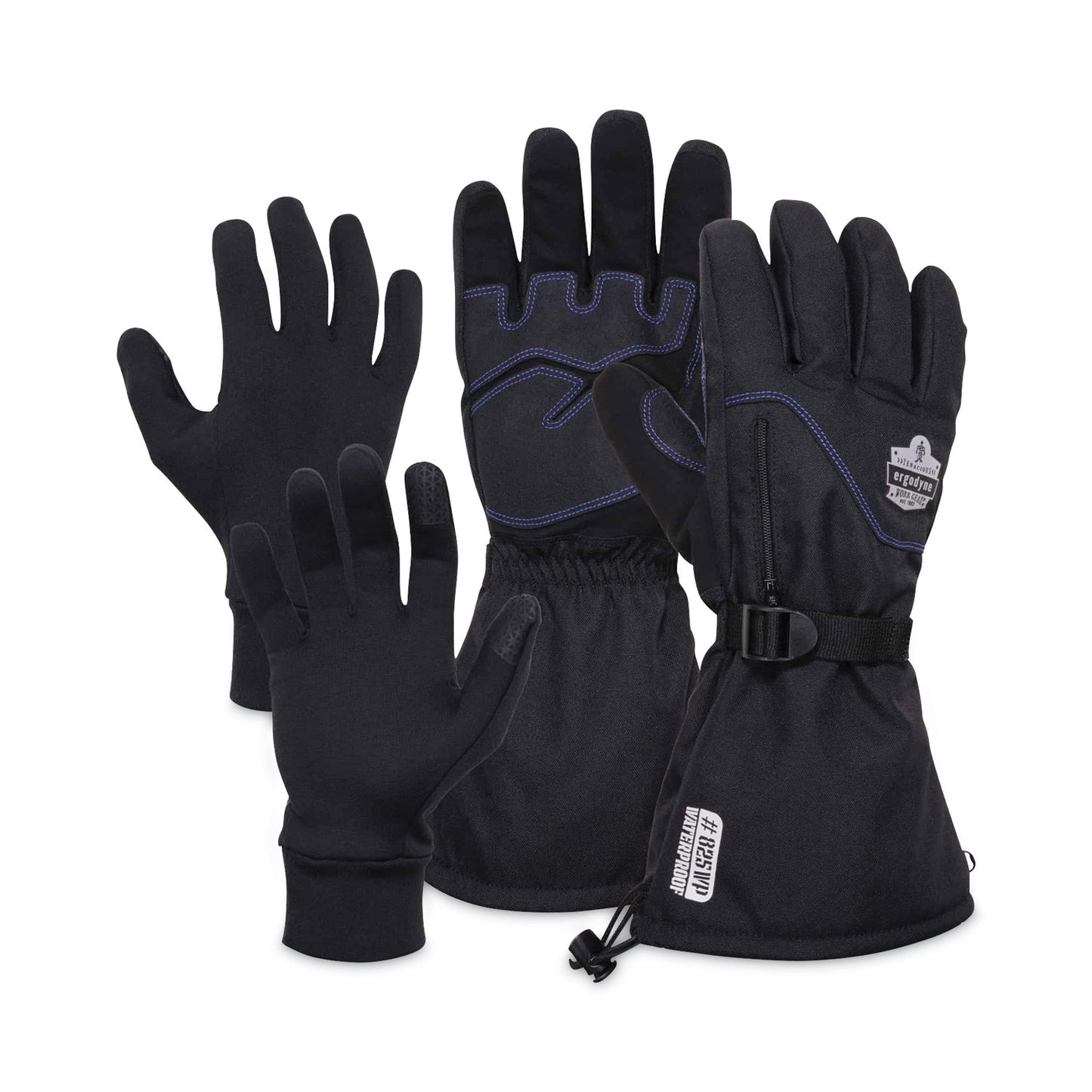 ergodyne ProFlex 825WP Thermal Waterproof Winter Work Gloves, Black, X-Large, Pair (17605)