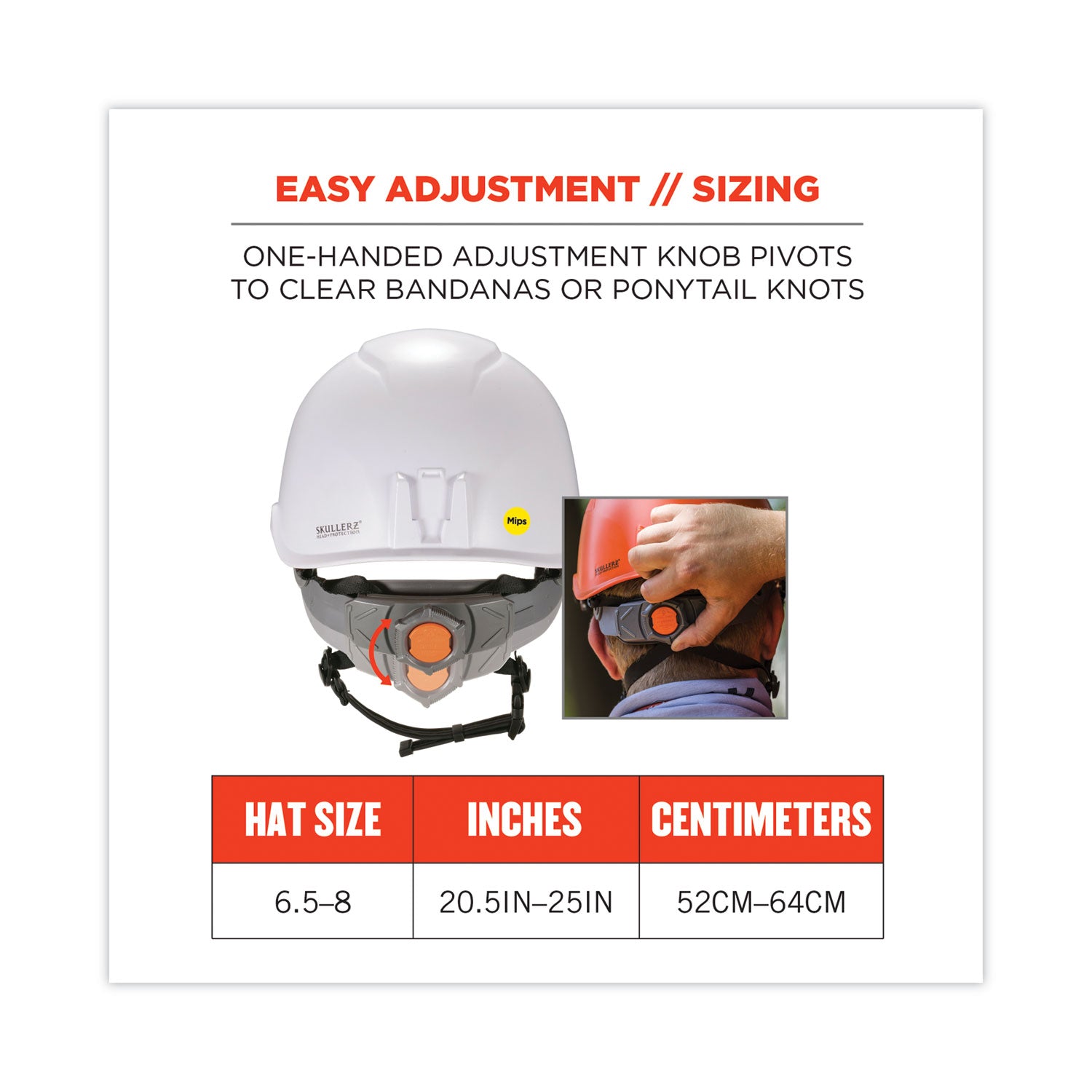 ergodyne Skullerz 8975-MIPS Class C Safety Helmet with MIPS Elevate Ratchet Suspension, White (60256)