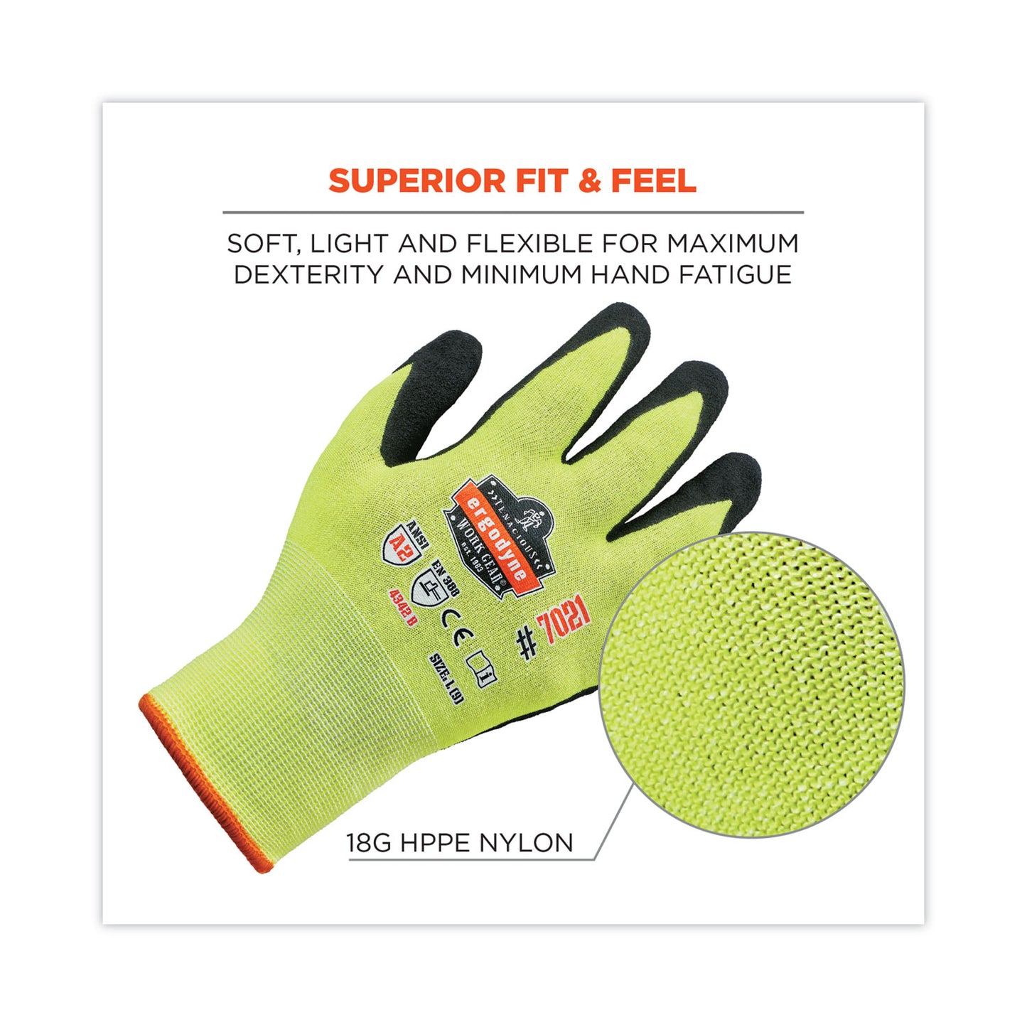 ergodyne ProFlex 7021 Hi-Vis Nitrile-Coated CR Gloves, Lime, Large, Pair (17964)