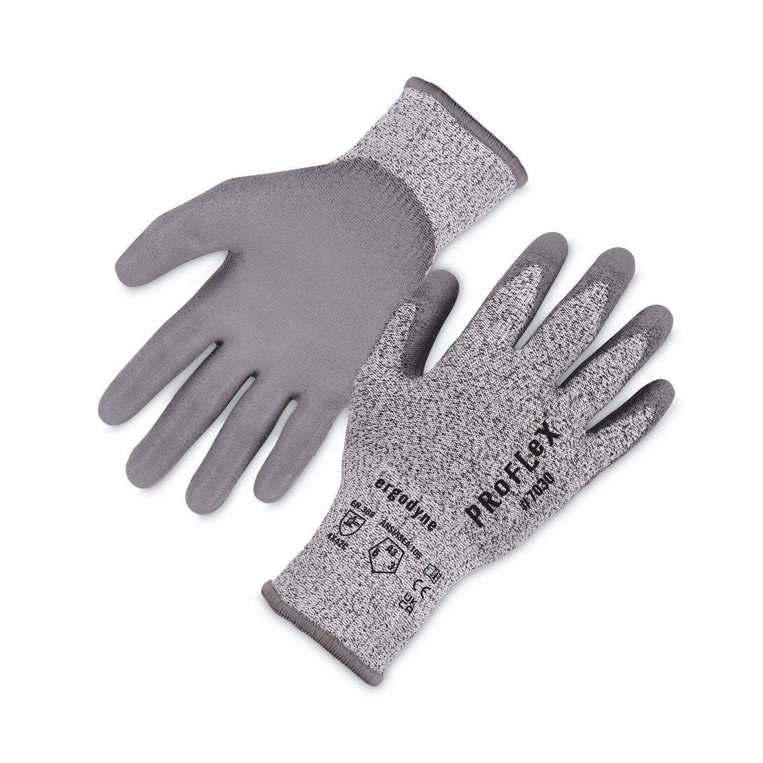 ergodyne ProFlex 7030 ANSI A3 PU Coated CR Gloves, Gray, Medium, Pair (10463)