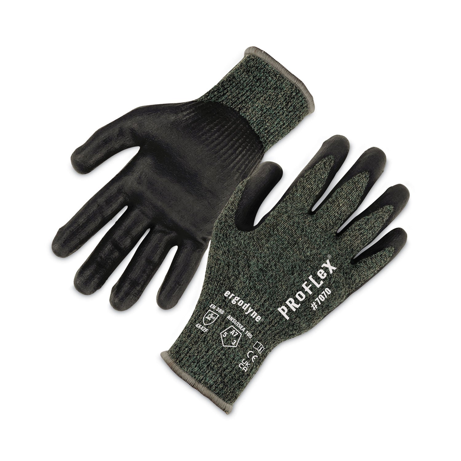 ergodyne ProFlex 7070 ANSI A7 Nitrile Coated CR Gloves, Green, Large, 12 Pairs/Pack (18034)