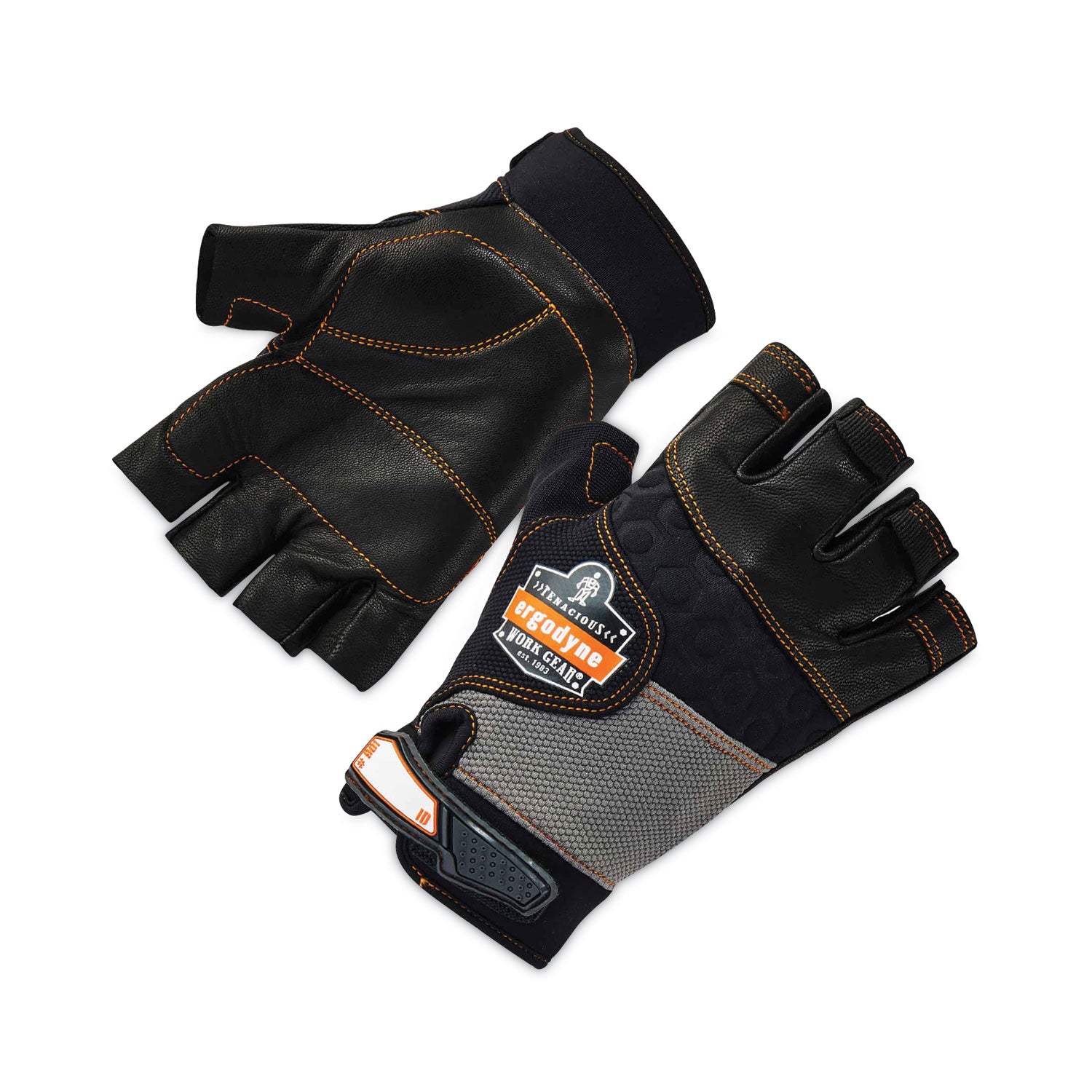 ergodyne ProFlex 901 Half-Finger Leather Impact Gloves, Black, Large, Pair (17784)